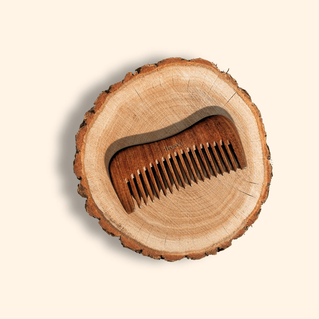 Resèt 100% Natural Handmade Sandalwood Comb | Soft Wide Tooth Wooden Comb | Eco-Friendly Anti-Static Wooden Massage Comb | Wooden Hair Detangler for Men and Women
