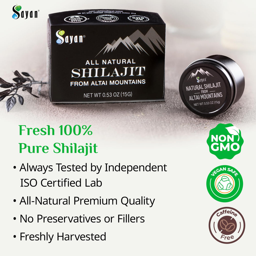 Sayan Pure Authentic Altai Shilajit Resin - 30 Grams, 4 Month Supply - High Efficacy Organic Fulvic Acid Supplement for Women and Men to Support Immune System, Energy, & Detox - Vegan, Non-GMO