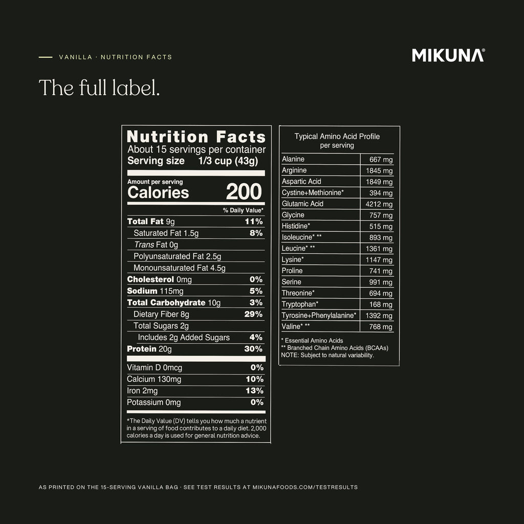 Mikuna Chocho Plant Protein Powder, Vanilla - 20g Protein, 8g Fiber - Third-Party Tested, Vegan, Lectin Free - 15 Servings