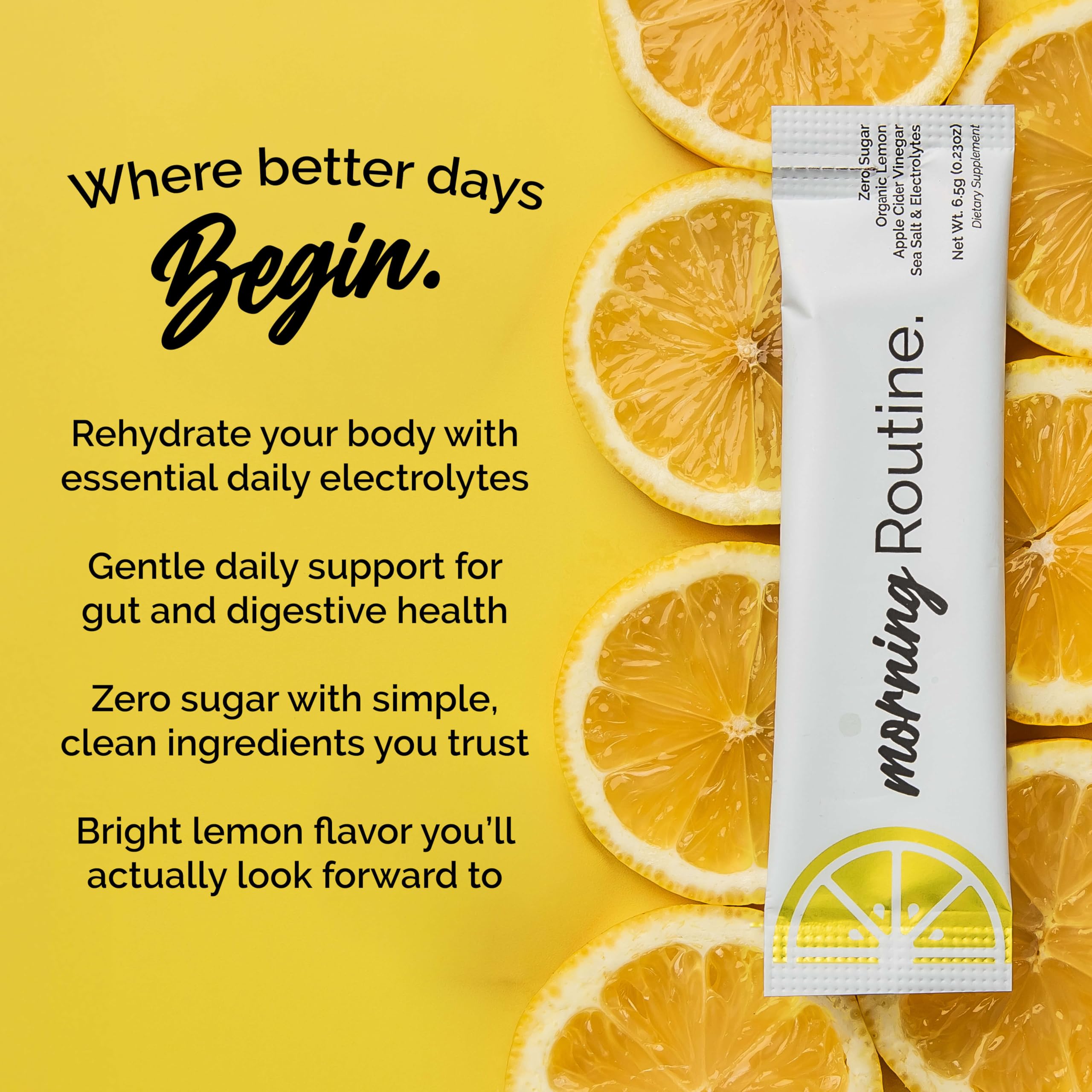 ROUTINE Morning Daily Hydration | Electrolyte Powder Packets | Lemon, Apple Cider Vinegar & Sea Salt Drink Mix | Sugar-Free, Keto & Paleo-Friendly | 3rd-Party Tested Electrolyte Drink Mix, 30 Sticks