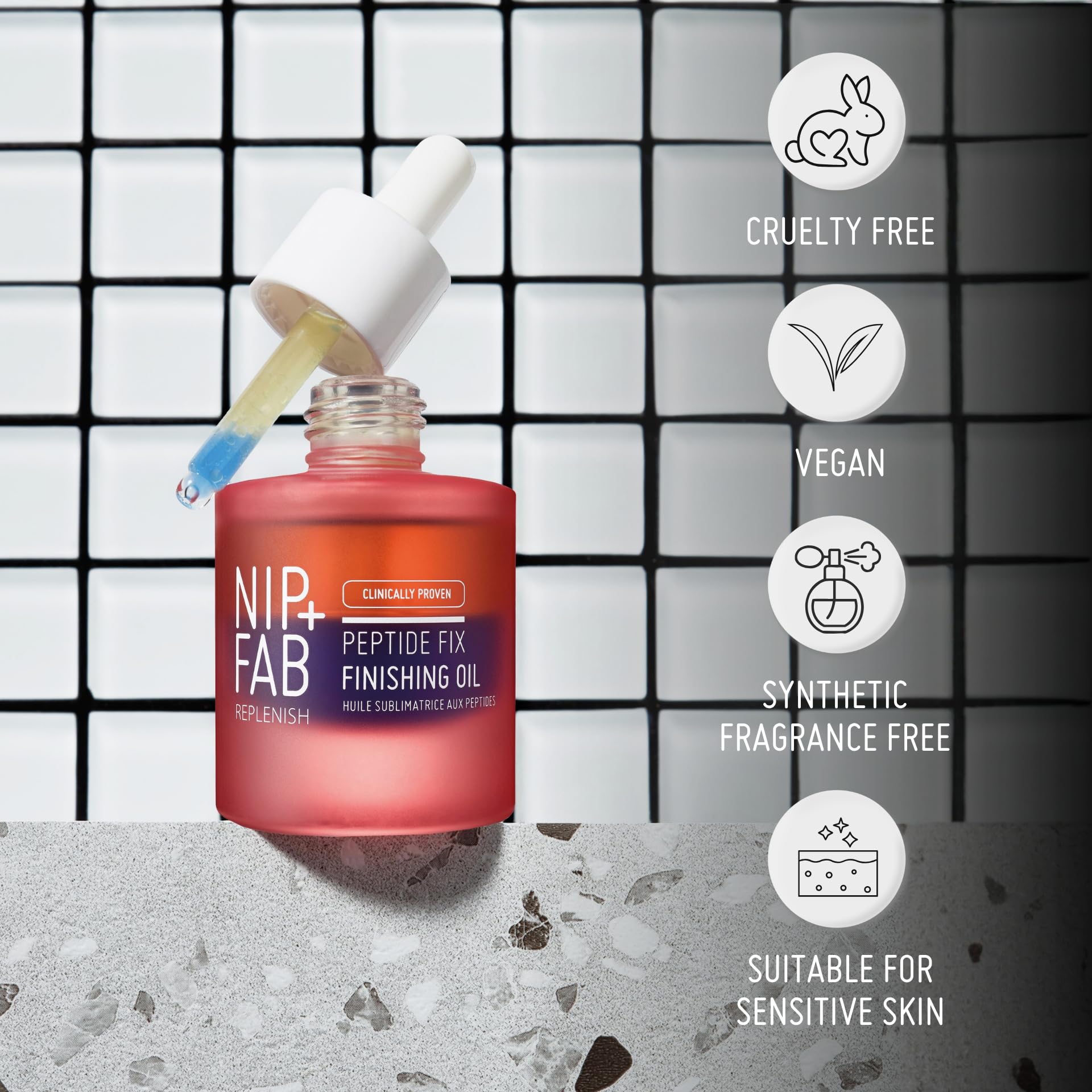 Nip+Fab Peptide Fix Finishing Oil 2%, 1.01 fl oz, Perfect Finish for All Skincare Routines, Support the Skin Barrier, Brighter Smoother Skin Lightweight Bi-Phase Anti-Wrinkle Formula