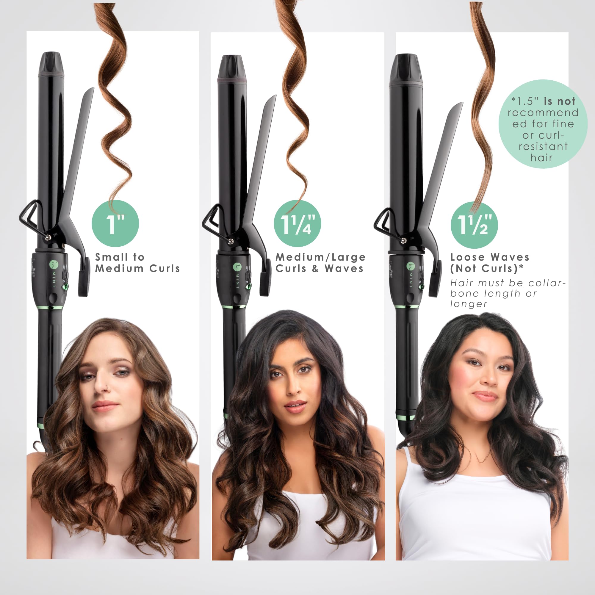 MINT Professional Extra Long Hair Curling Iron 1 1/4 inch | 2-Heater Ceramic Barrel that Stays Hot | 1.25 Inch Hair Iron Curler for Medium to Large Curls | Travel-Ready International Dual Voltage