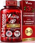 VitaUp D-Mannose & Cranberry Supplement for Women – USA Made Cranberry, Vitamin C & D-Mannose Supplement – Cranberry Capsules for Women for Urinary Tract & Bladder Support – 90 Vegan Capsules