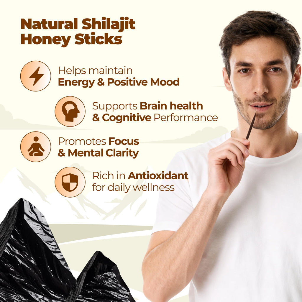 NATURAL SHILAJIT Honey Sticks - Shilajit Resin with Raw Honey, Fulvic Acid & Trace Minerals, Plant Based Nutrients for Energy, Immune Support & Vitality - 30 Shilajit Sticks