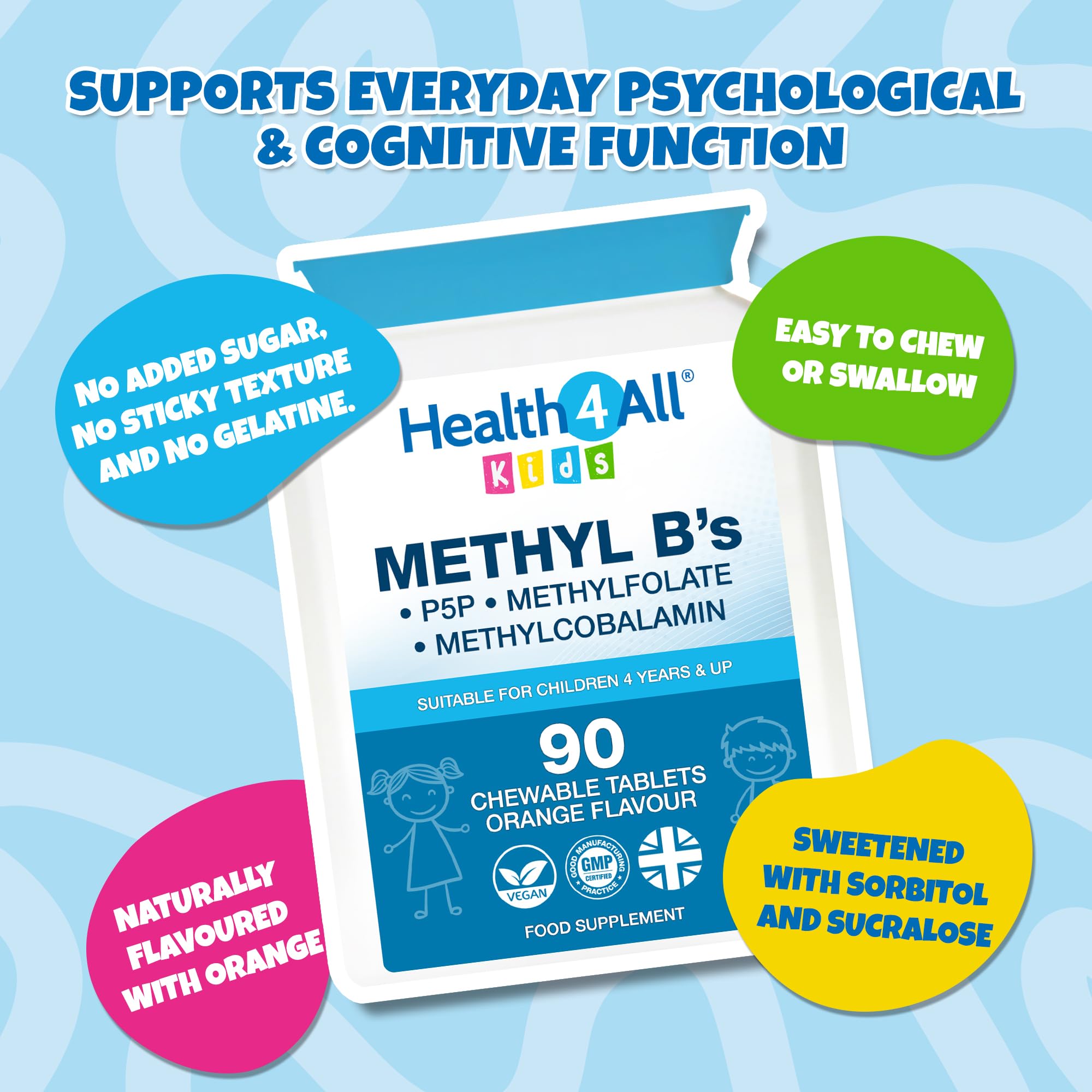 Kids Methyl B's 90 Chewable Tablets, Stress & Mood Support for Children 4+