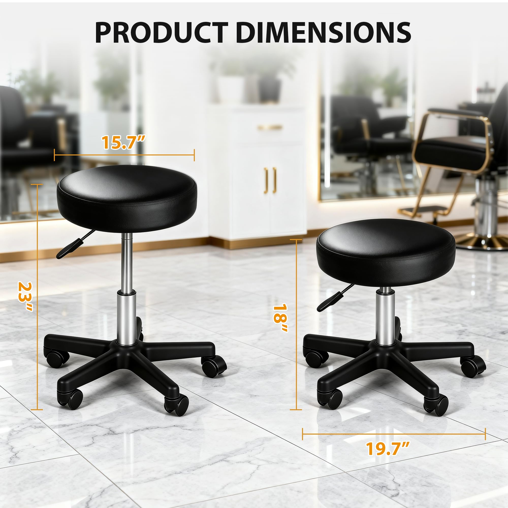 Nova Microdermabrasion Rolling Stool with Wheels Swivel Salon Stool Adjustable Drafting Tattoo Office Chair for Massage Bar Kitchen Spa Shop with Thick Cushion