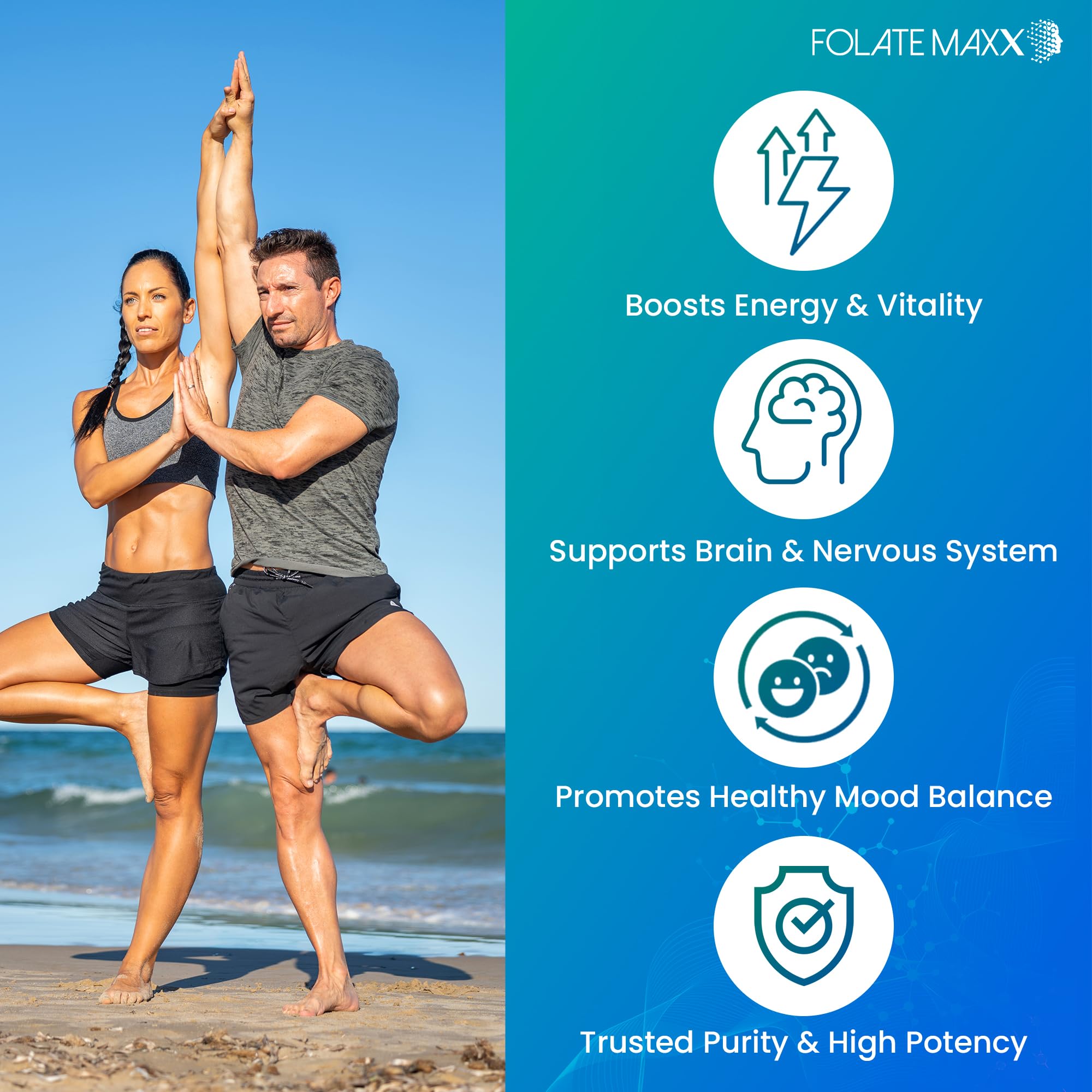 FOLATE MAXX L Methylfolate 7.5mg Plus B12 Methyl - 60 Capsules - 5-MTHF with B12 Methylcobalamin Supplement for Mood, Methylation and Cognition - Bioactive Forms of Vitamin B9 & B12-2 Month Supply