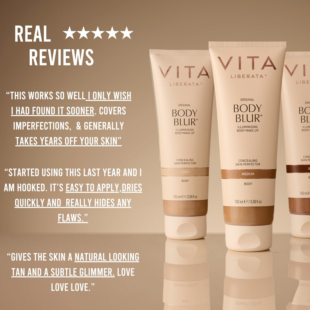Vita Liberata Body Blur - Light, Skin Perfecting Leg & Body Makeup, Wash Off Instant Tanner, Radiant Glow & Flawless Finish, 3.38 fl oz