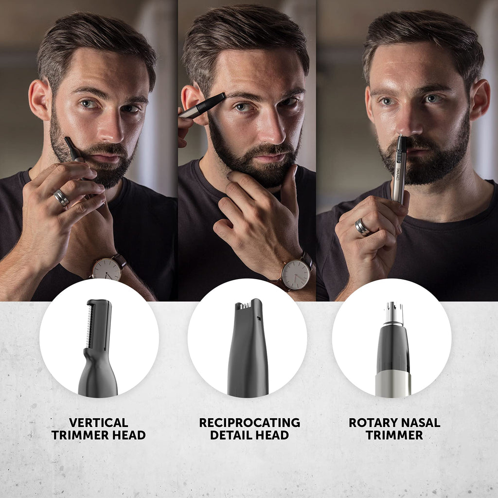 Wahl Micro Groomsman, 3 in 1, Ear Trimmer, Nose & Facial Hair Trimmer, Rotating Nose/Ear Trimmer, Battery Powered, Washable Heads, Long Lasting Washable Heads