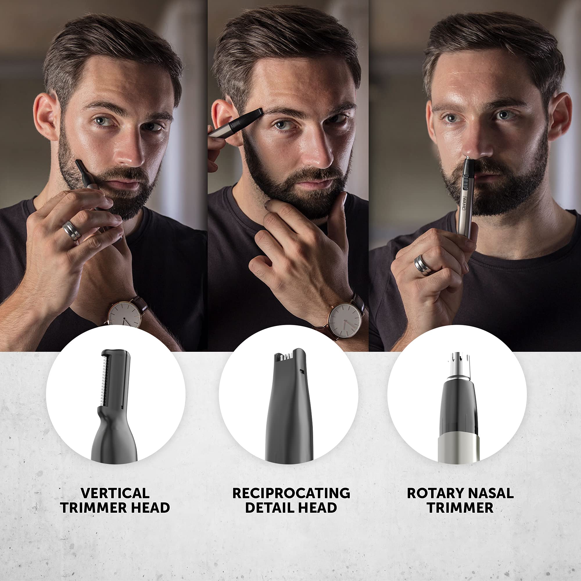 Wahl Micro Groomsman, 3 in 1, Ear Trimmer, Nose & Facial Hair Trimmer, Rotating Nose/Ear Trimmer, Battery Powered, Washable Heads, Long Lasting Washable Heads