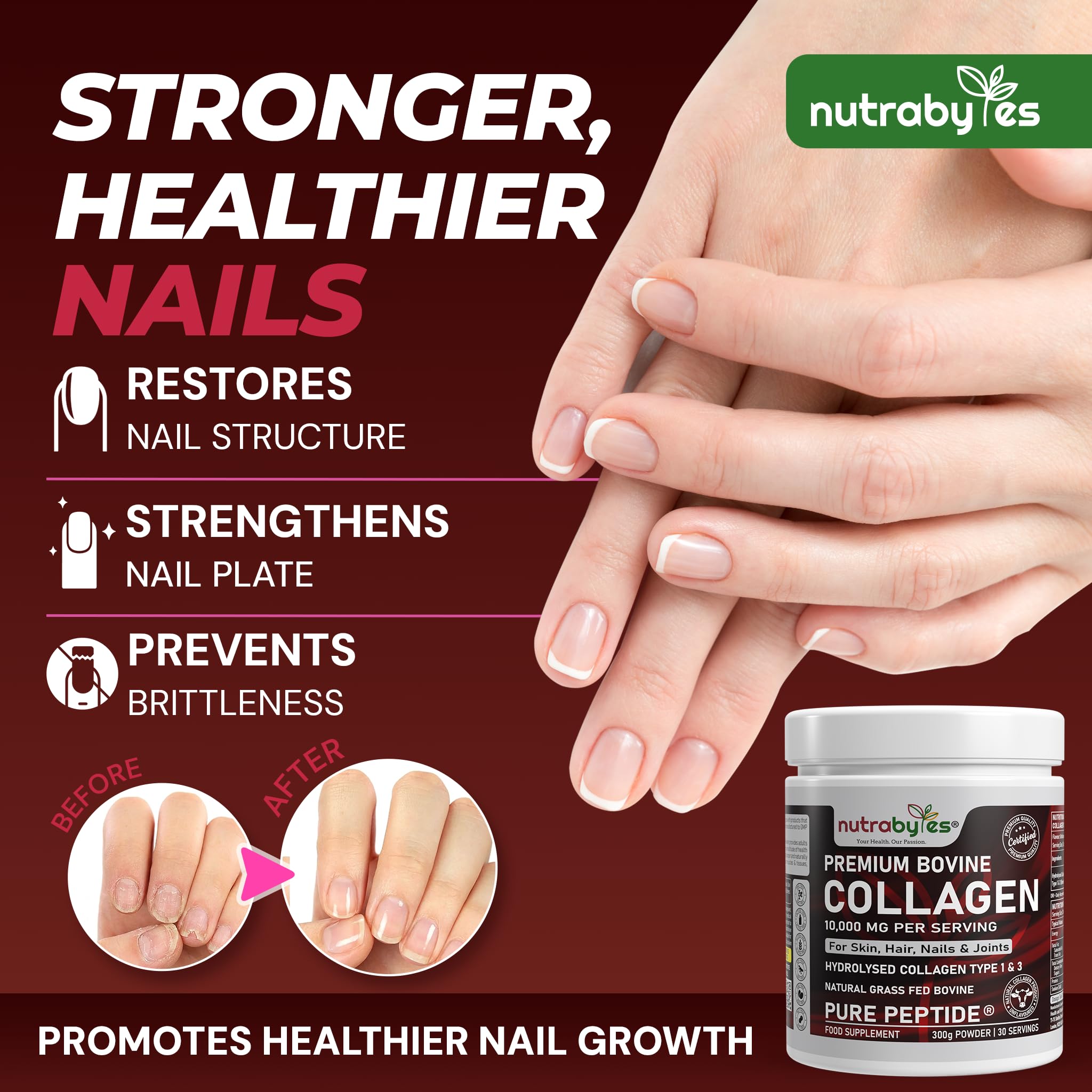 Bovine Collagen Powder 10000mg | Grass Fed | Type 1&3 | Unflavoured | 300g