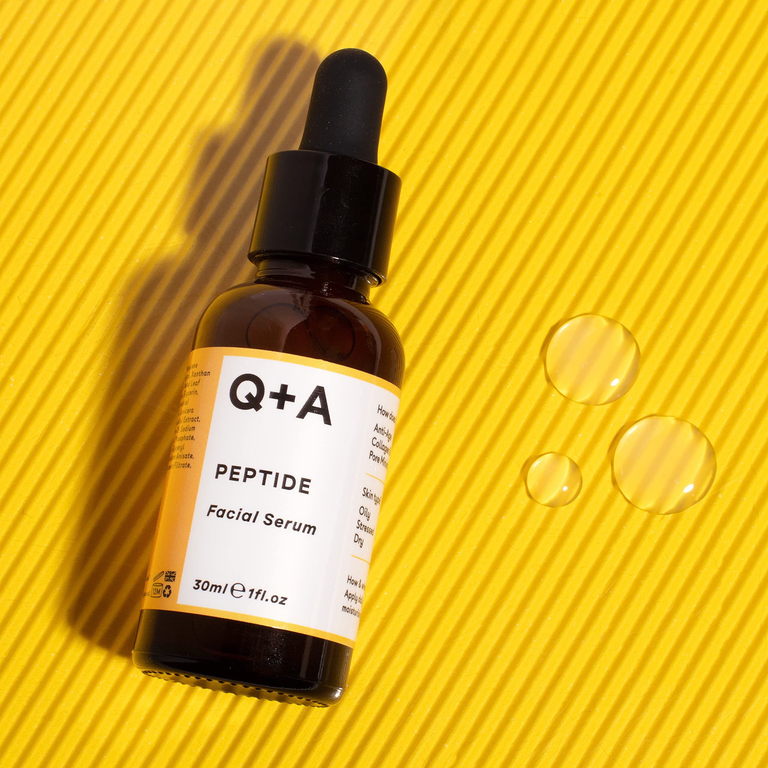 Q+A Peptide Facial Serum - Anti-Ageing Peptide Face Serum for Revitalised, Youthful Skin, Water-Based Fast Absorption – Contains Pure Peptide, Magnesium PCA, and Hyaluronic Acid for Hydration, 30ml