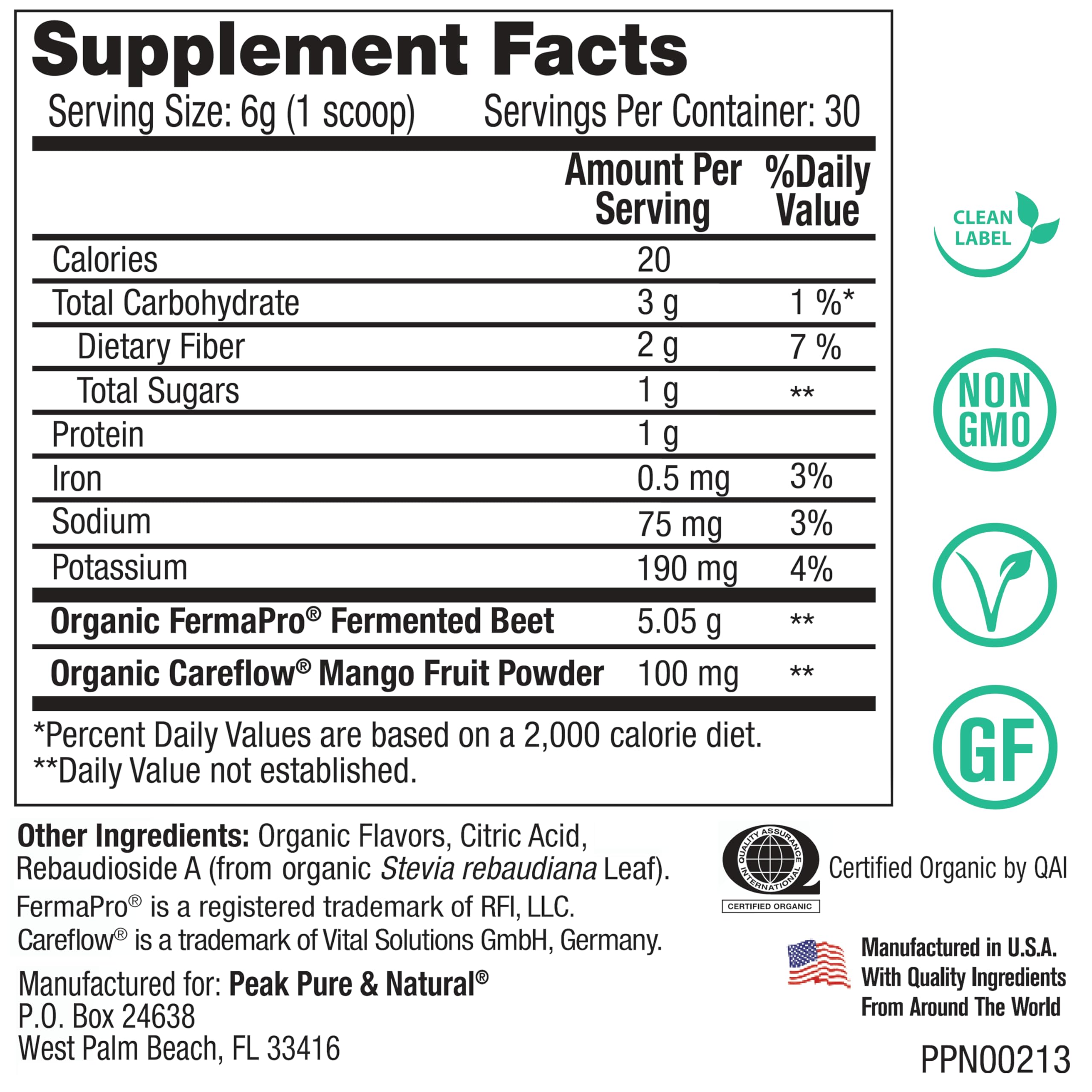 Peak Pure & Natural Peak Organic Fermented Beets - Organic Fermented Beet Powder Superfood Drink Powder - Nitric Oxide Supplement Support for Normal Blood Pressure