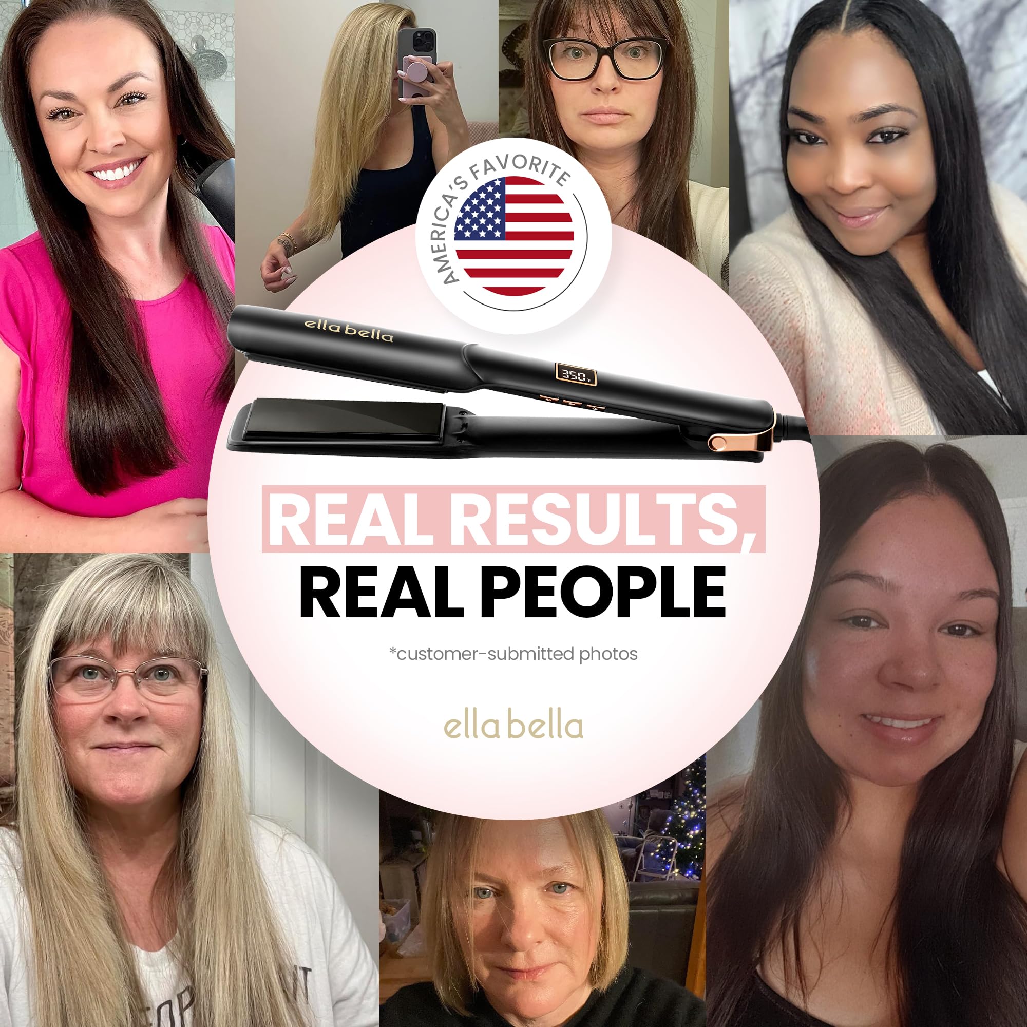 ELLA BELLA® Ceramic Flat Iron Hair Straightener • Professional Straightening Iron • Digital Display to Accurately Control Temperature • As Featured in Good Housekeeping