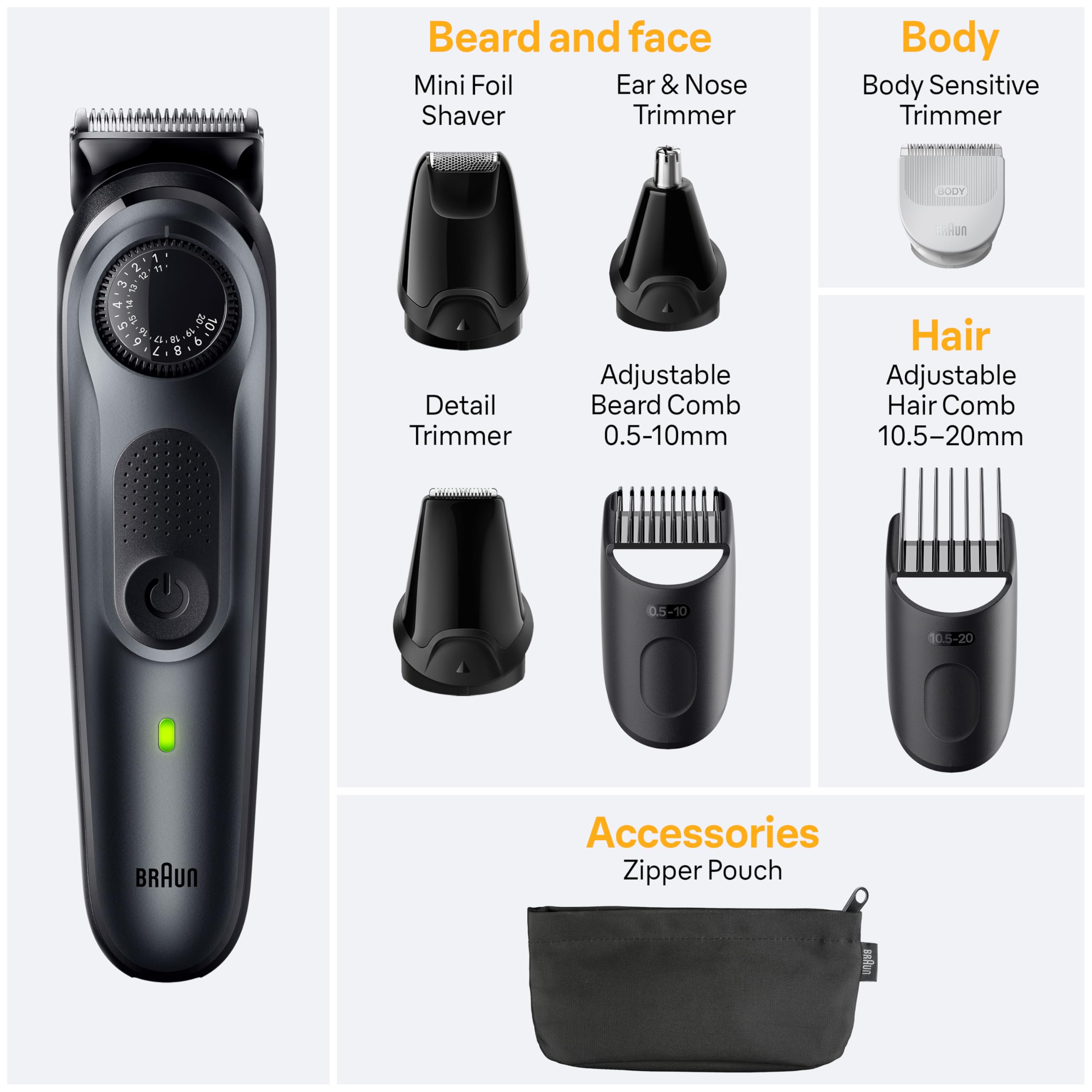 Braun All-in-One Style Kit Series 5 5480, 8-in-1 Trimmer for Men with Beard Trimmer, Body Trimmer for Manscaping, Hair Clippers & More, Ultra-Sharp Blade, 40 Length Settings, Waterproof