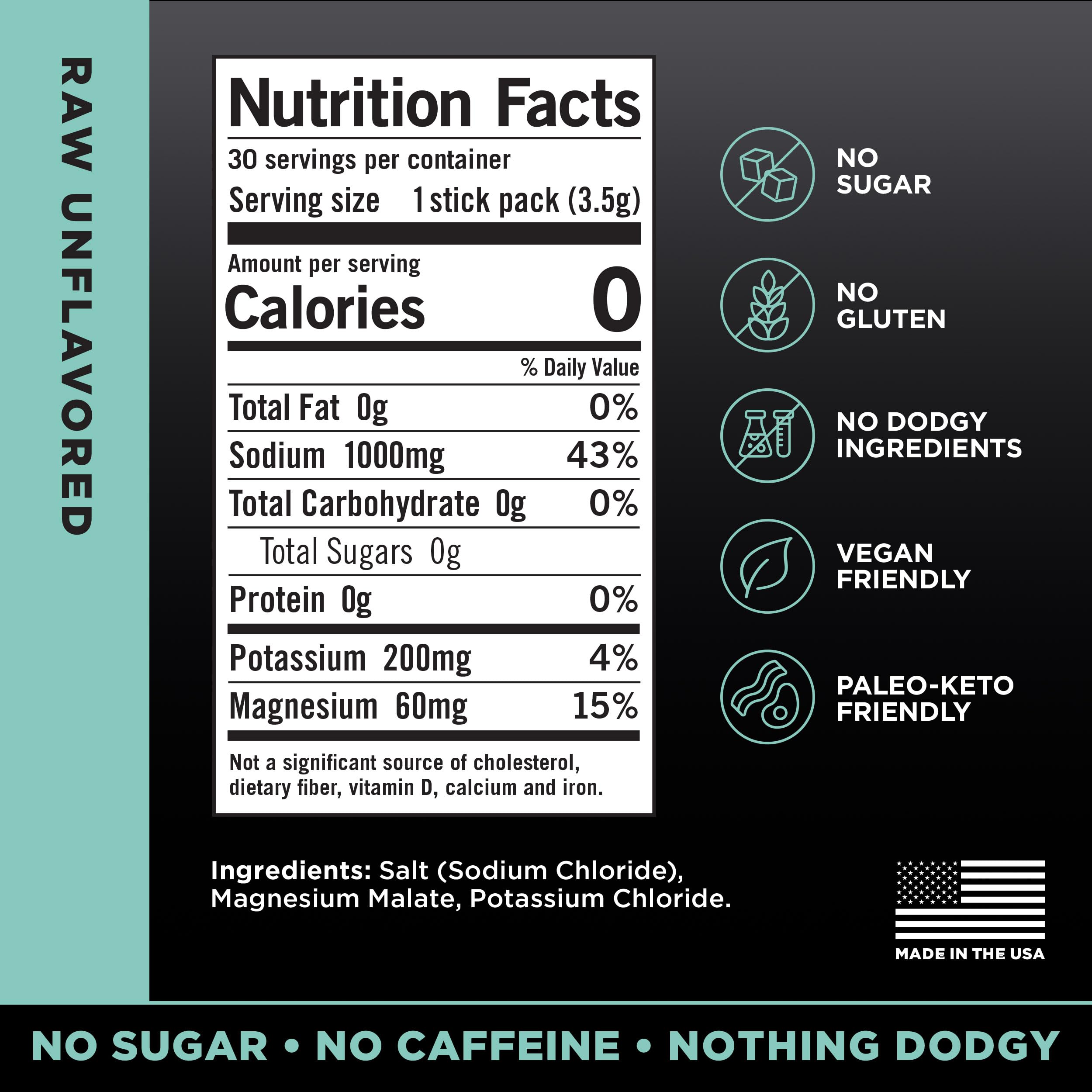 LMNT Zero Sugar Electrolytes - Raw Unflavored Salt | Drink Mix | 30-Count