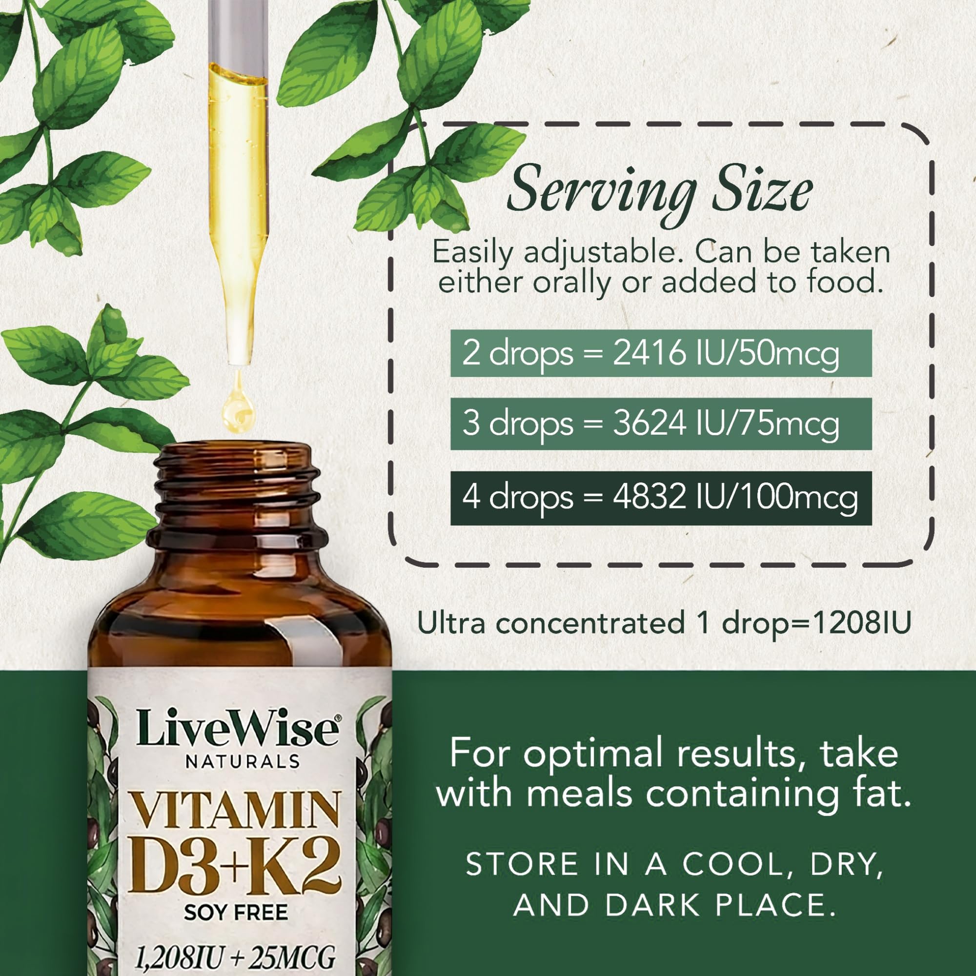 Live Wise Naturals Vitamin D3 K2 Drops for Adults, Ultra Concentrated