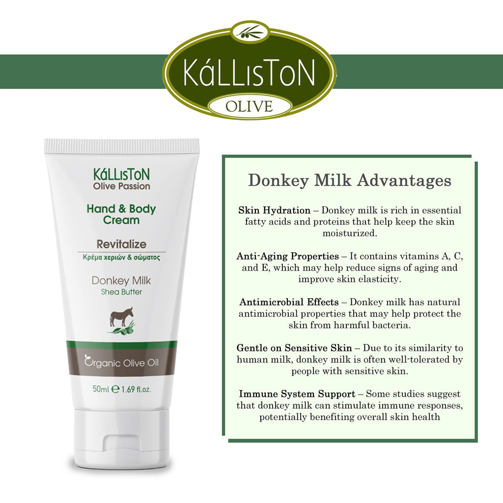 Kalliston Donkey Milk Cream & Olive Oil Soap Gift Set – Nourishing Body Lotion & Gentle Cleanser, Pack of 2, Made in Greece