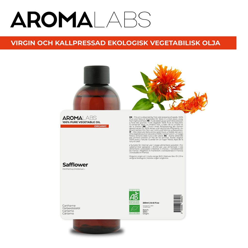 ORGANIC - SAFFLOWER Oil - 250mL - 100% Pure, Natural, Cold Pressed And AB Certified - AROMA LABS (French Brand)