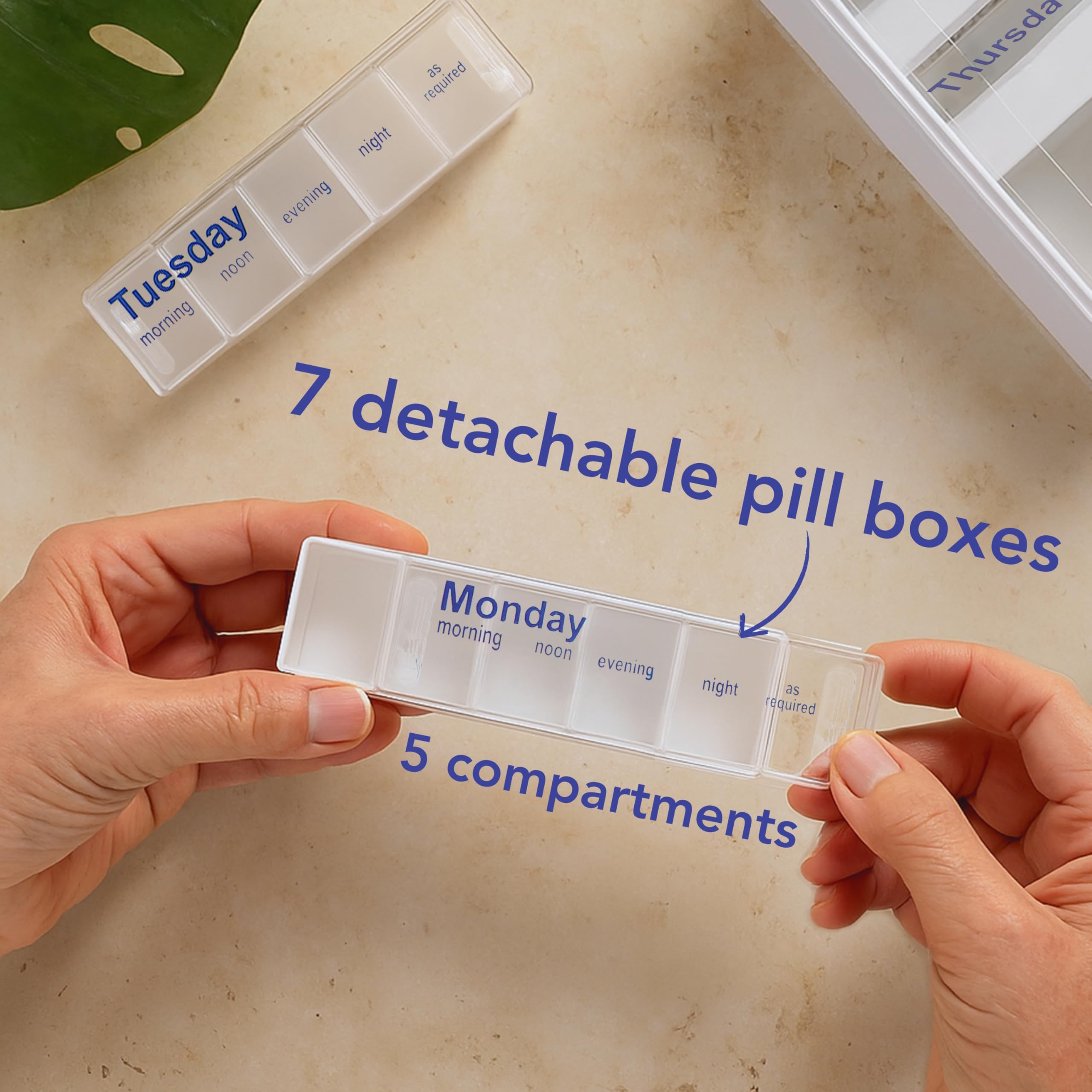 Anabox Weekly Pill Organiser, 7 Day Pill Box, Handy Organised Tablet Dispenser/Container, White, 19 x 12 x 5.4 cm