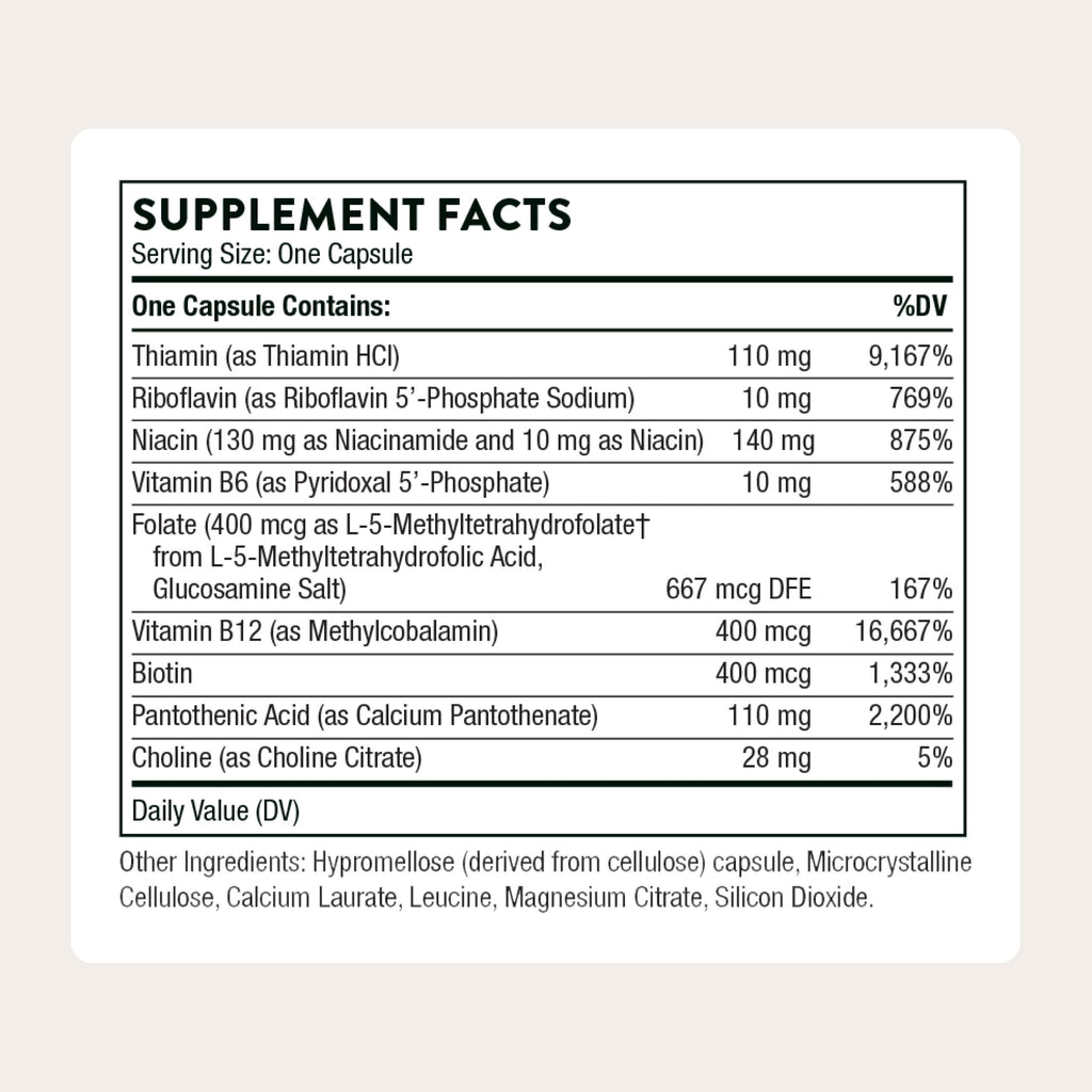 THORNE - Basic B-Complex - Tissue-Ready Vitamin B Complex Supplement with Choline - Supports Cellular Energy Production, Brain Health & Red Blood Cell Formation* - Gluten-Free - 60 Servings