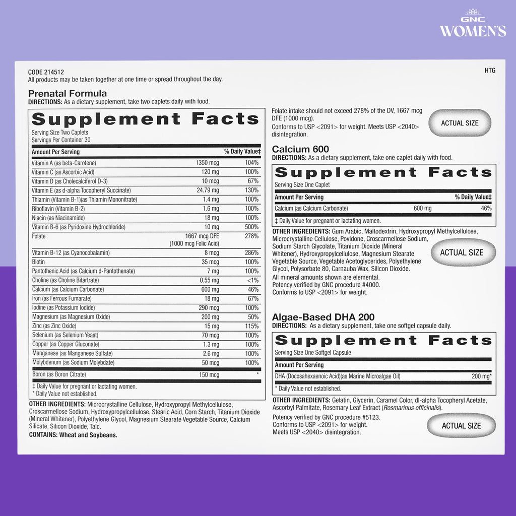 GNC Women's Prenatal Program, Daily Supplement System, Supports Healthy Development for Your Baby with Zinc & Iron for Fetal Needs, Targeted Prenatal and Pregnancy Essentials, 30 Packs