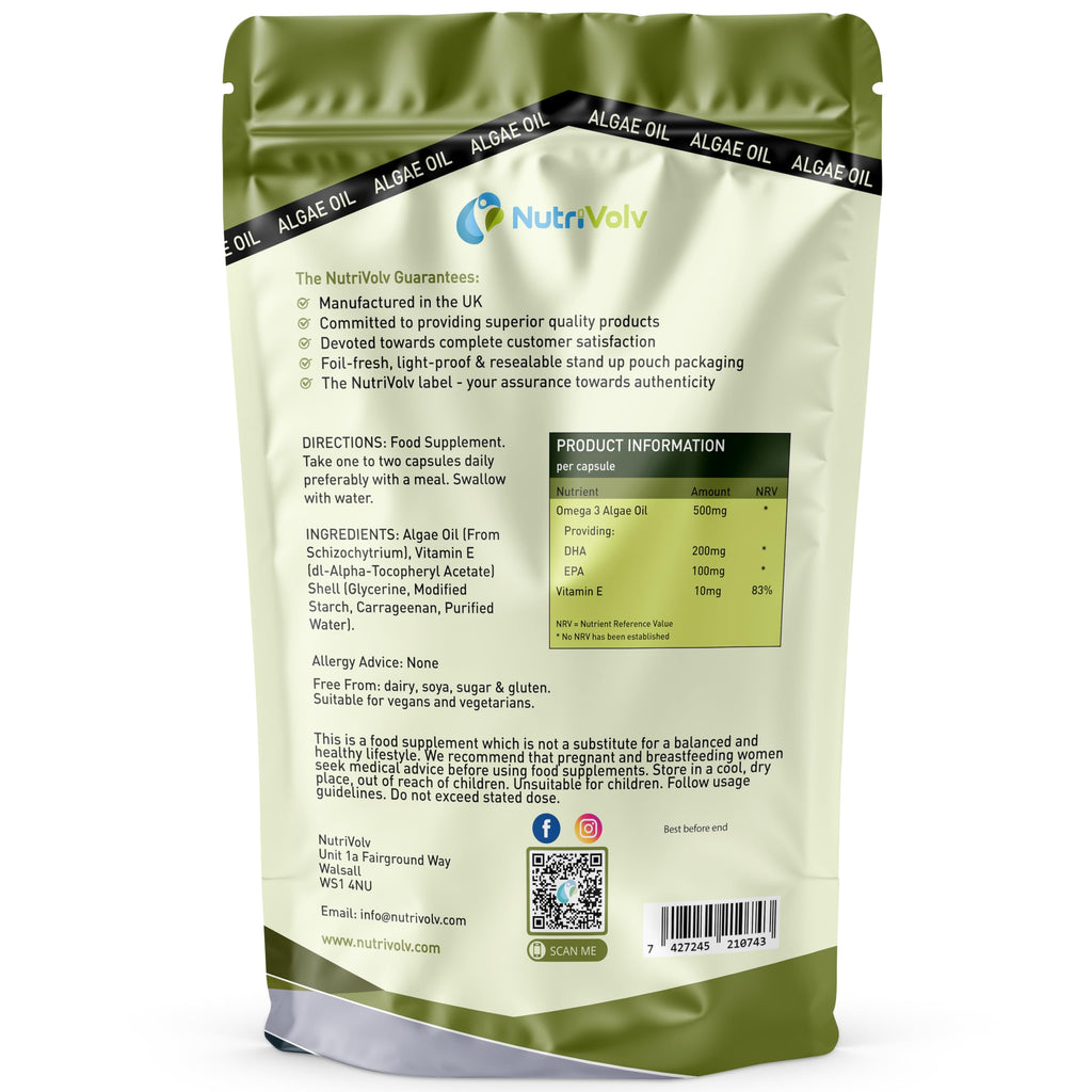 Vegan Omega 3 Algae Oil 500mg | 120 Vegan Softgels | DHA 200mg & EPA 100mg | Vegan Alternative to Omega 3 Fish Oil | Supports Eye, Brain & Heart Health | Essential Fatty Acid