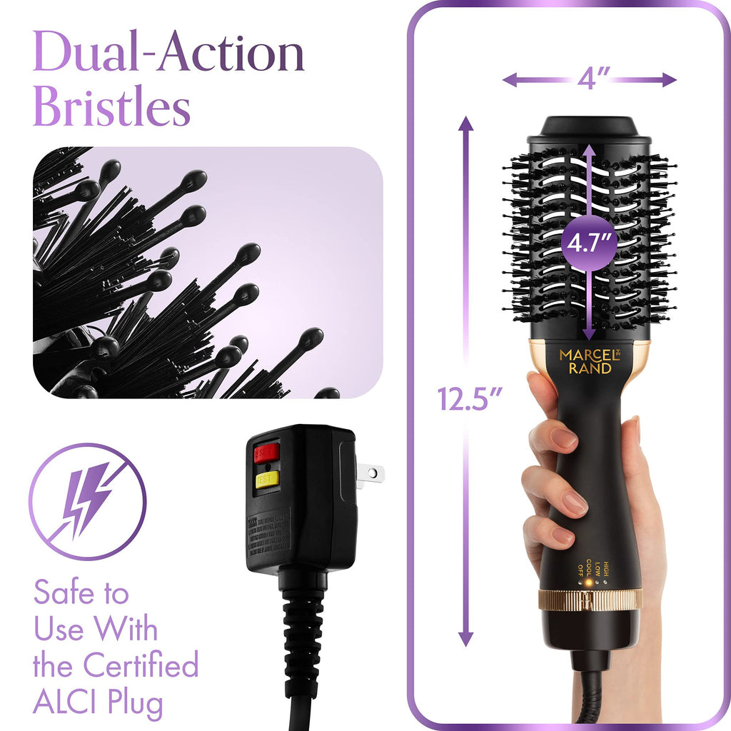 Professional 2 in 1 Volumizing Oval Hair Brush Dryer for Women, 75MM with Hard Travel Case and Premium Gift Box, Black & Gold