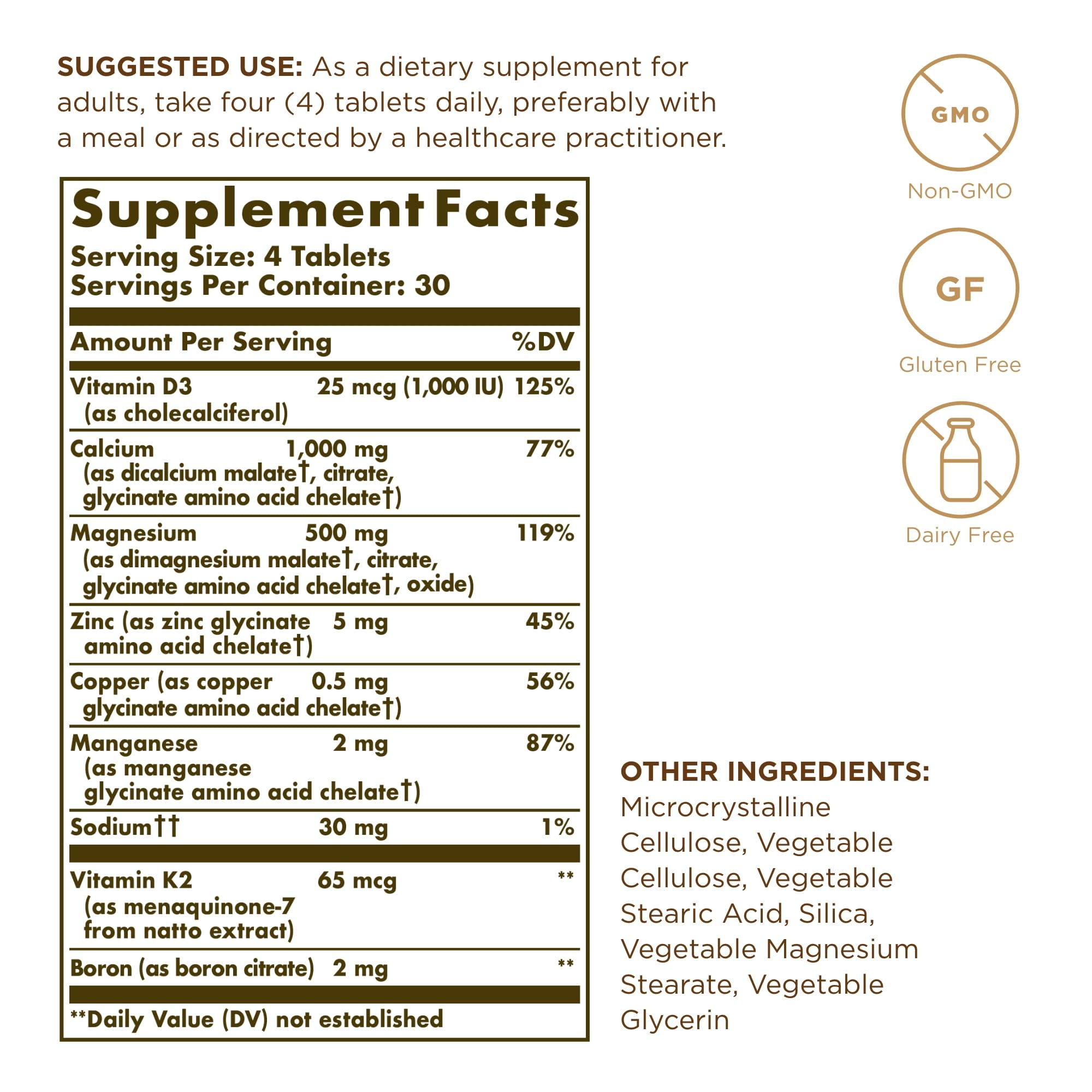 Solgar Advanced Calcium Complex - 120 Tablets, Pack of 2 - with Zinc, Boron, Vitamins D3 & K2 - Non-GMO, Gluten Free, Dairy Free - 60 Total Servings