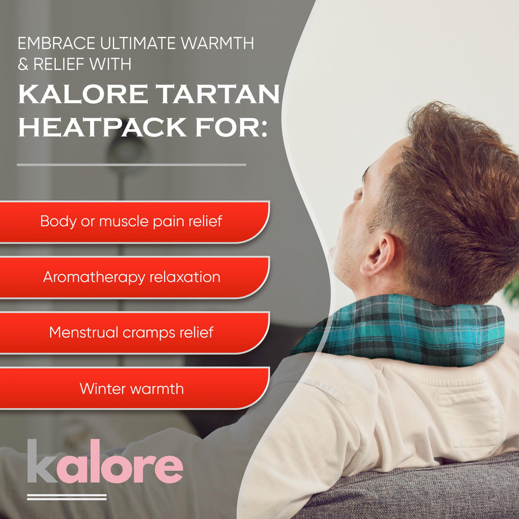 Microwavable Heating Pads for Winter Warmth, Back, Stomach & Head Comfort – Kalore Cotton Tartan Neck Wrap – Even Heat Distribution Hot Compress Bag – Wheat Heat Pad XL – Lavender Scent – Turquoise