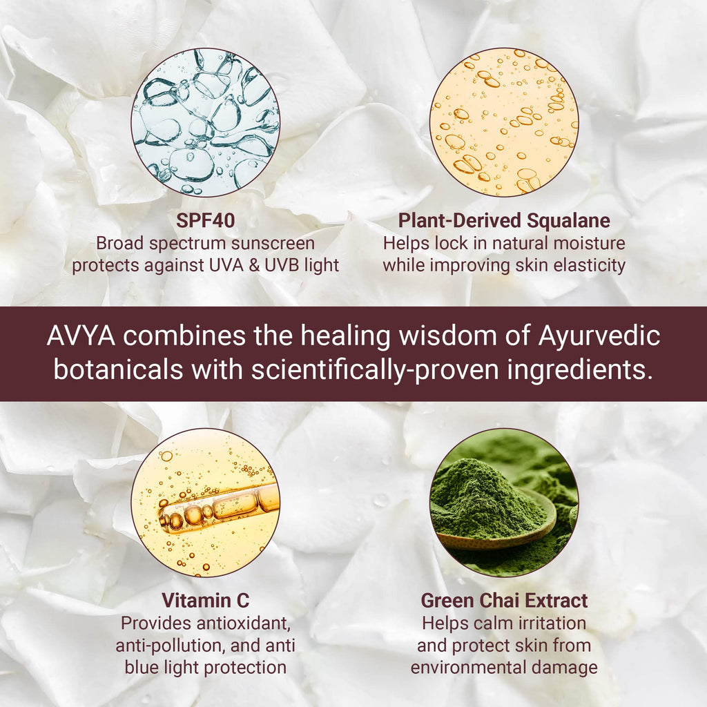 AVYA SPF 40 Sheer Tinted Moisturizer with Hyaluronic Acid & Green Chai – Advanced Ayurvedic Skincare Treatment for Balanced and Brighter Skin/Medium Skintones Shade #2 (1.7oz/50ml)