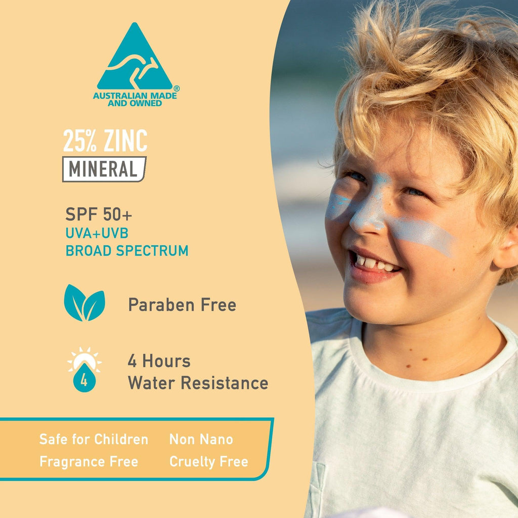 Sun Zapper Zinc Oxide Sunscreen Stick – Blue SPF 50+ – Water-Resistant Broad Spectrum Sunblock for Face – 0.42 Oz (12g) – Suitable for Adults & Kids – Made in Australia