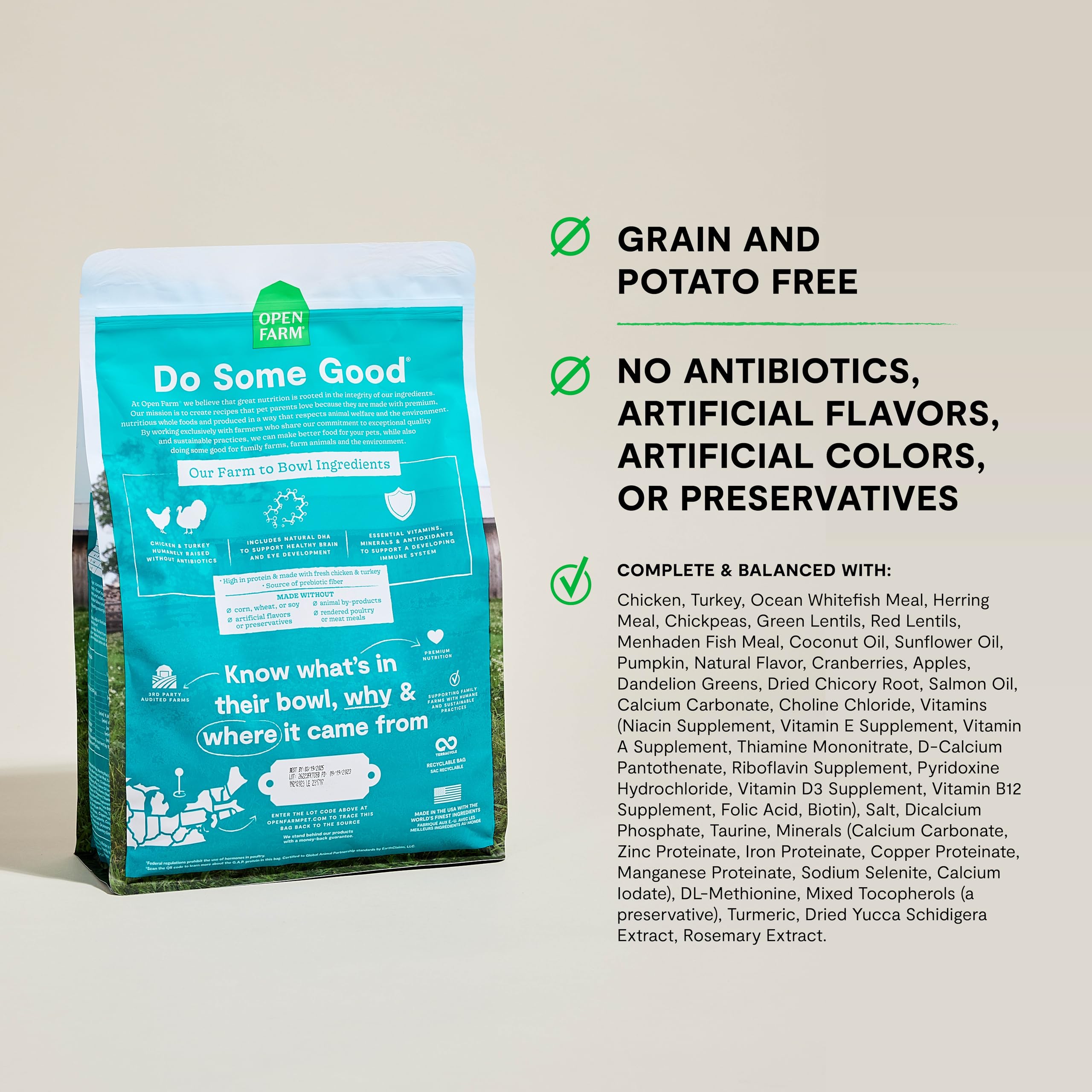 Open Farm, Grain Free Dry Kitten Food, Nutrient Dense Kibble with Protein, Vitamin A, Taurine, Naturally Occurring Fibers & Prebiotics, Homestead Turkey & Chicken Recipe for Kittens, 4lb Bag