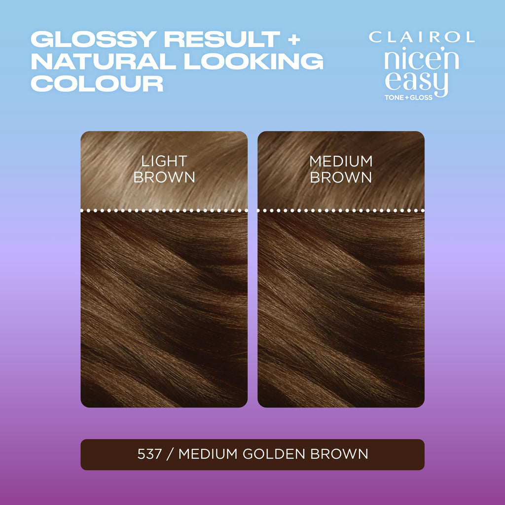 Clairol Nice'n Easy Tone+Gloss Semi Permanent Hair Dye - 537/78 Medium Golden Brown