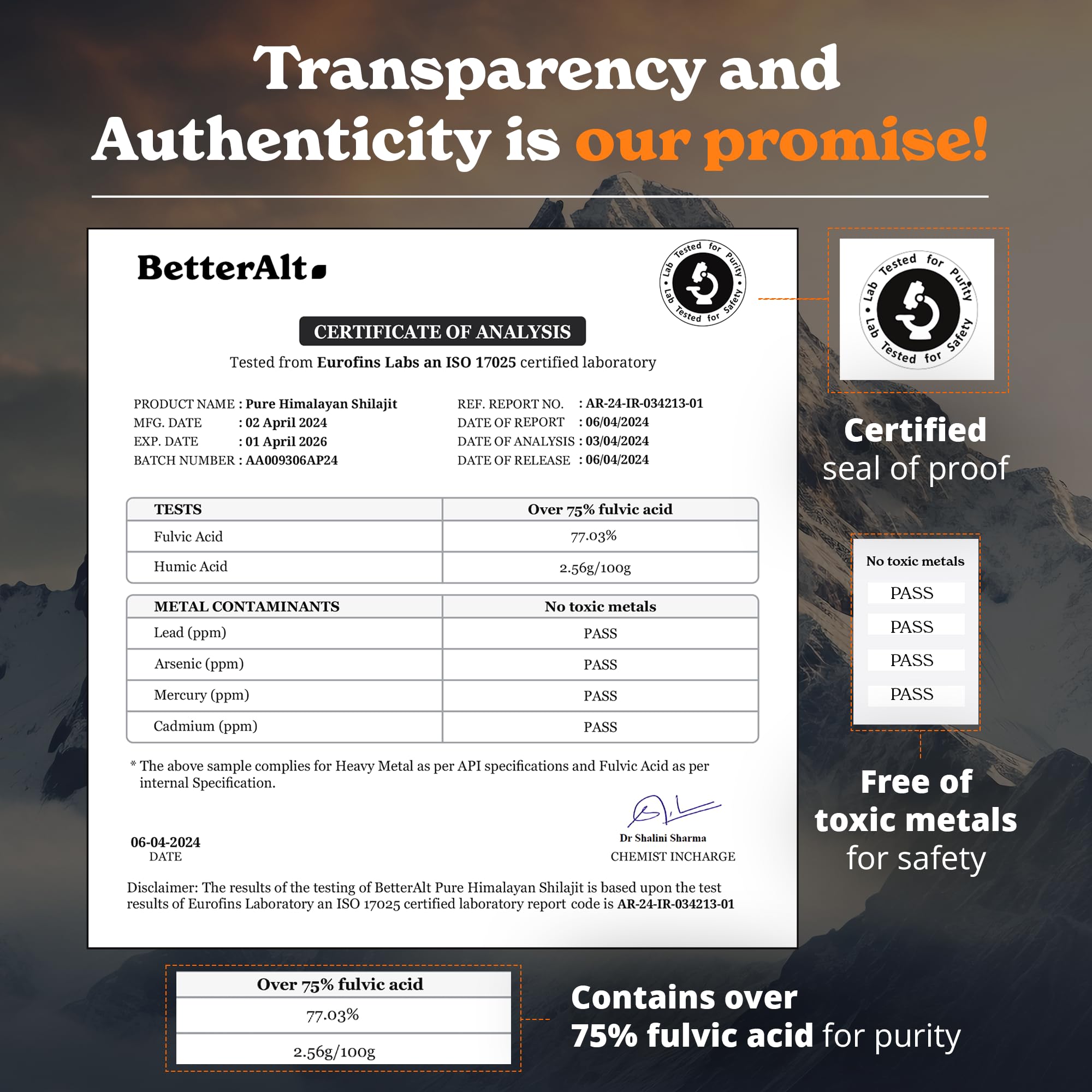 Better Alt Pure Himalayan Shilajit Resin Pack of 2 High Potency Gold Grade 150 Servings for Energy Boost & Immune Support, 85+ Trace Minerals, 75%+ Fulvic Acid, with Lab Test Report,400 mg