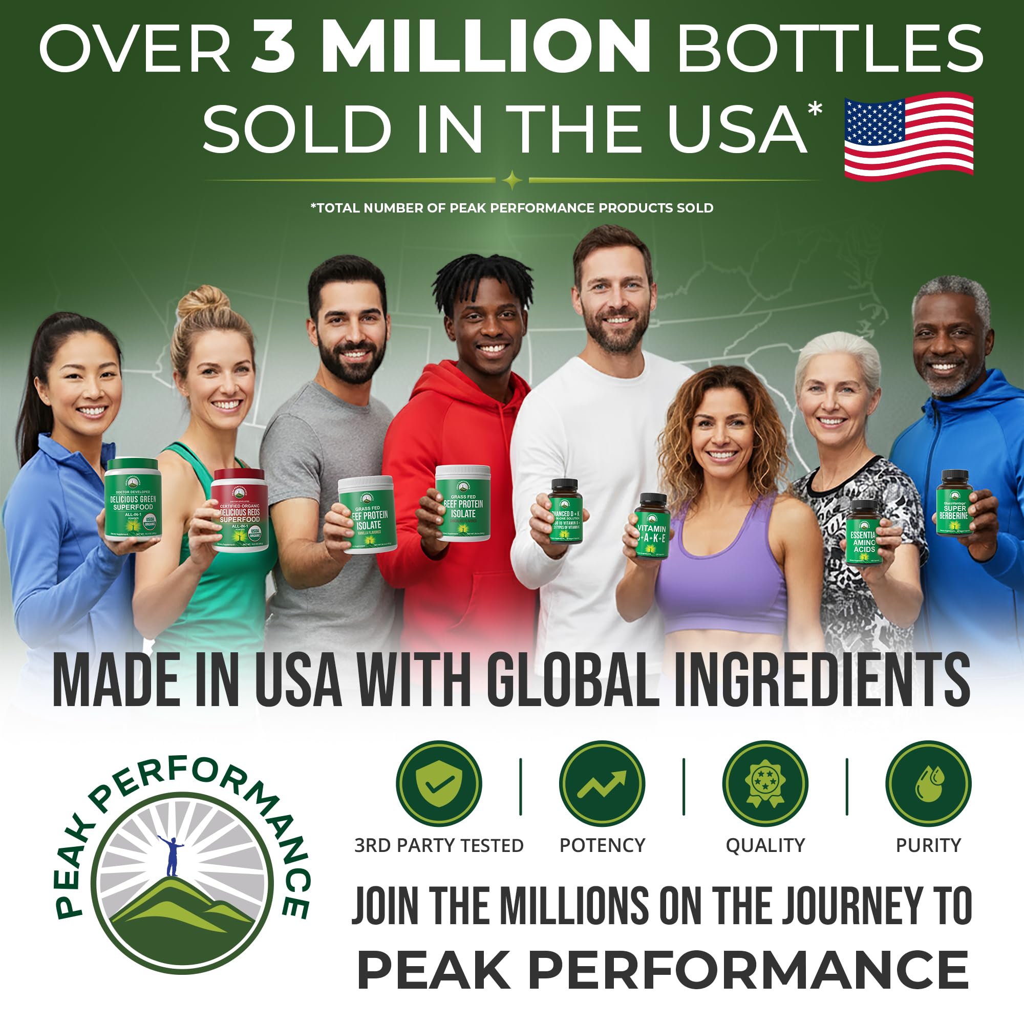 Peak Performance Bone Broth Collagen Capsules - 180 Pills of Grass Fed Bone Broth Collagen Protein Peptides - Contains All 3 Types 1, 2, and 3 - Pure Pasture Raised Paleo Friendly for Women & Men