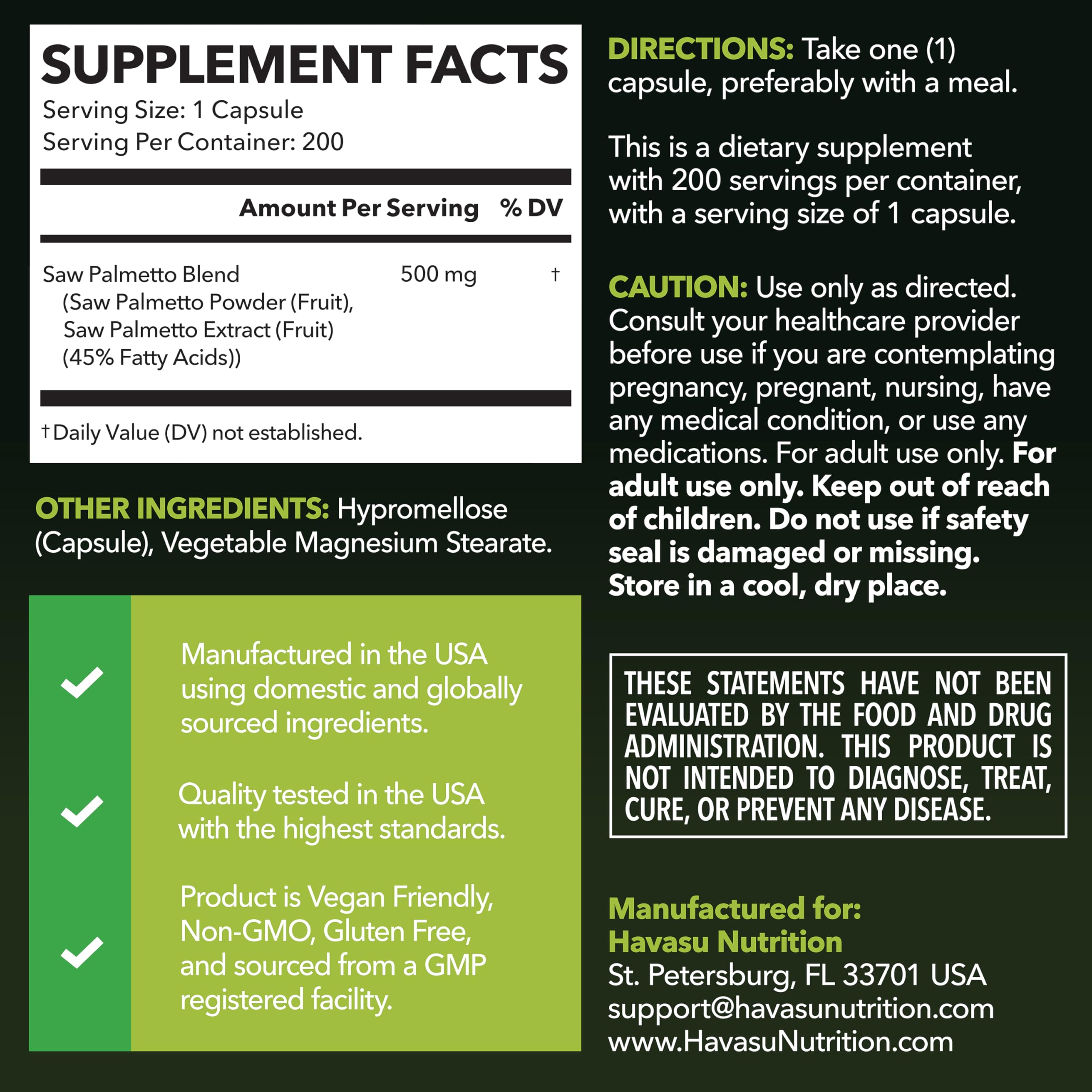 Saw Palmetto for Men Prostate Health Supplement to Promote Urinary Tract Function - 500mg Per Serving - 200 Count - DHT Blocker Hair Vitamin - Vegan, Non-GMO Capsules, Over 6 Month Supply