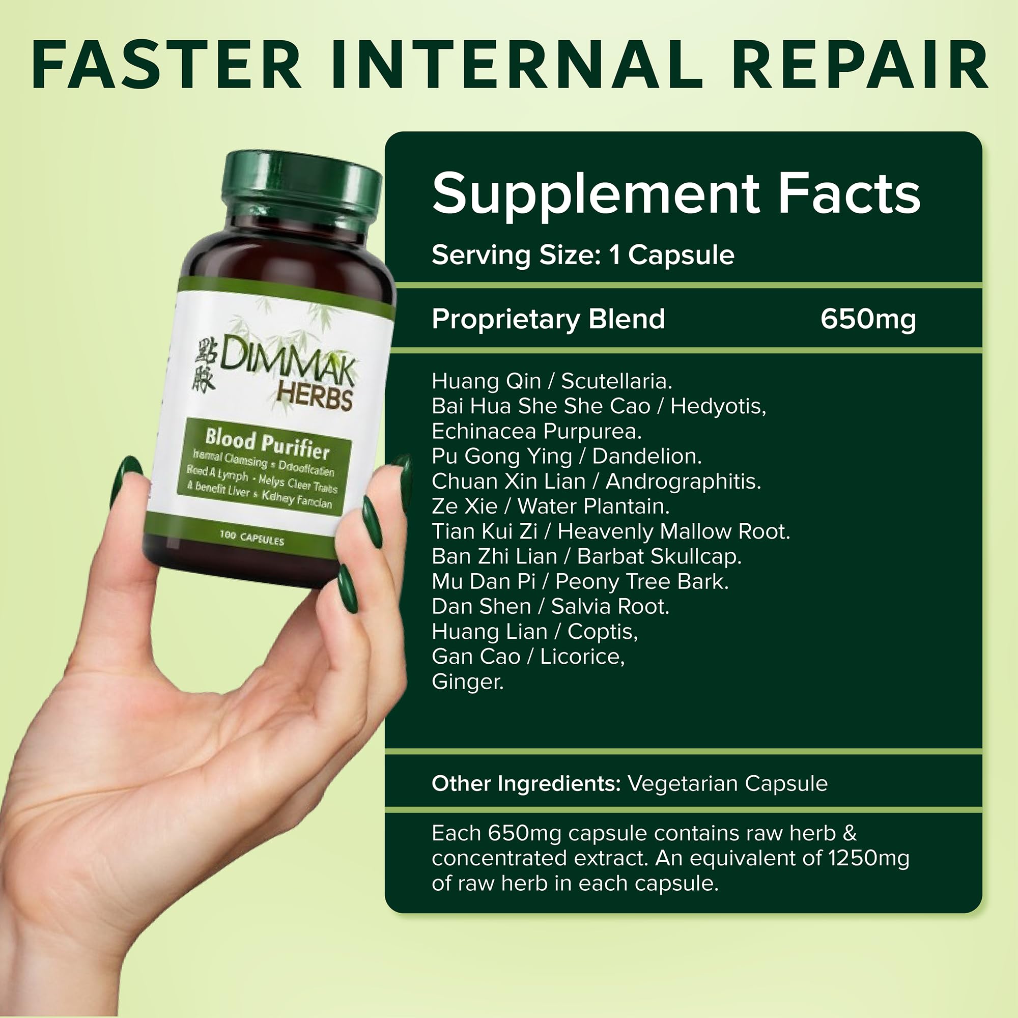 Dimmak Herbs Blood Purifier & Lymphatic Cleanse- Systemic Detox Supplement for Skin, Liver, & Immune Health- Organic Andrographis & Coptis Herbal Formula- Vegan, Non-Laxative- 100 Capsules