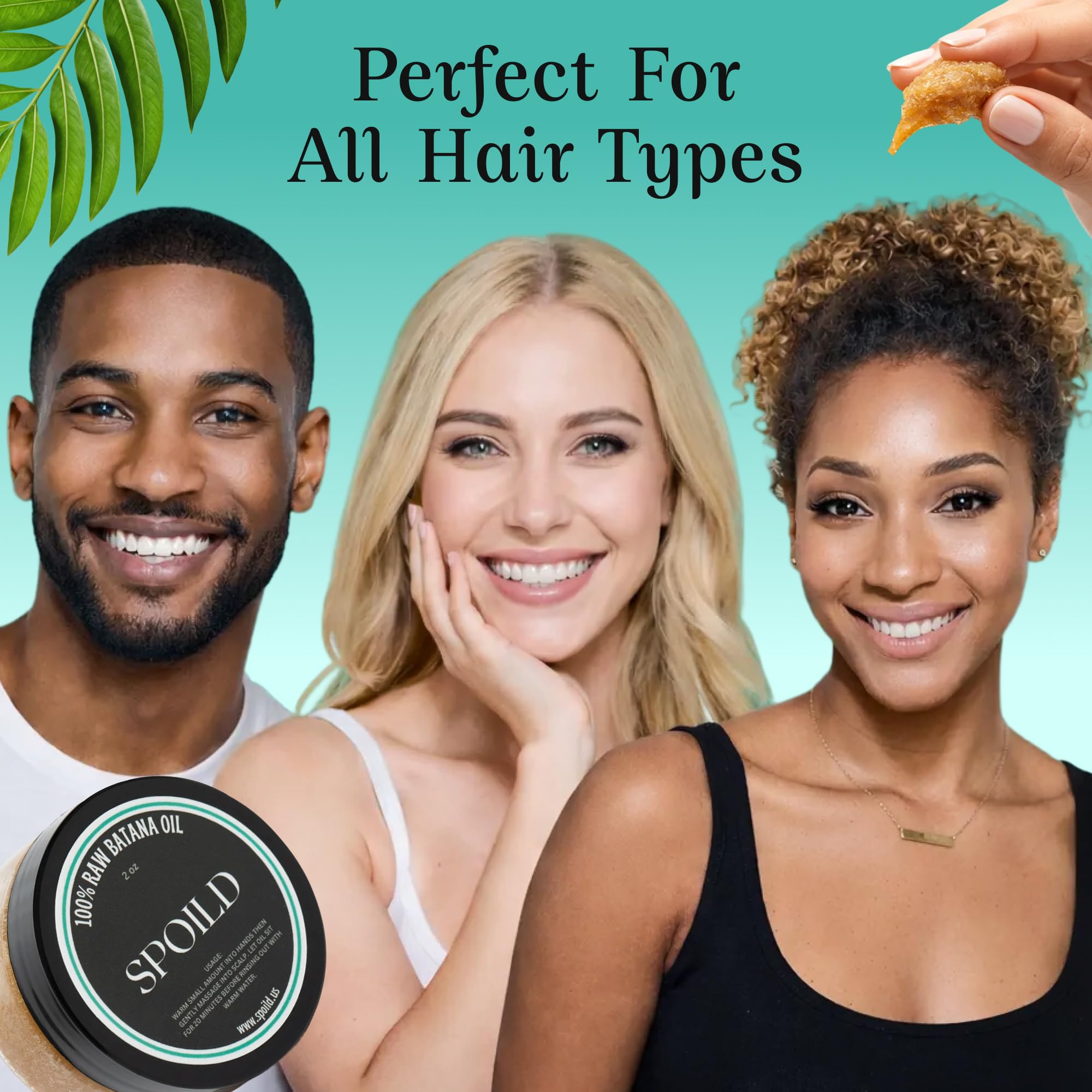 SPOILD Raw Batana Oil for Hair Growth - 100% Organic & Unrefined, Sourced from Honduras - Hair Thickening & Strengthening Oil - Reduces Hair Loss, Adds Shine & Repairs Damaged Hair, 2 oz