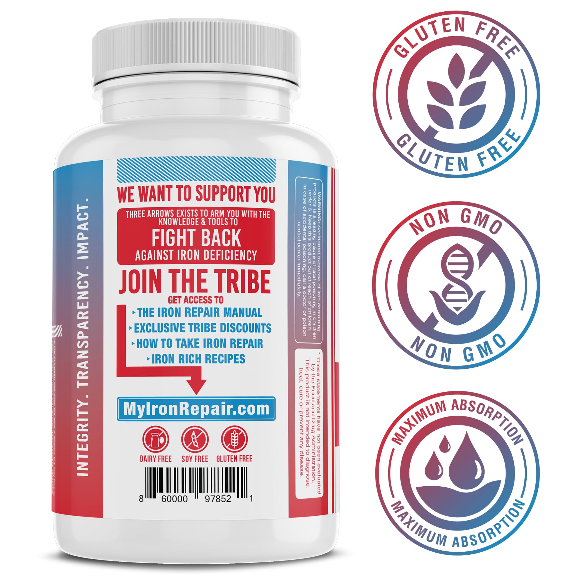 Iron Repair Plus Natural Iron Supplement Methyl B-12 & Folate, 90 Capsules