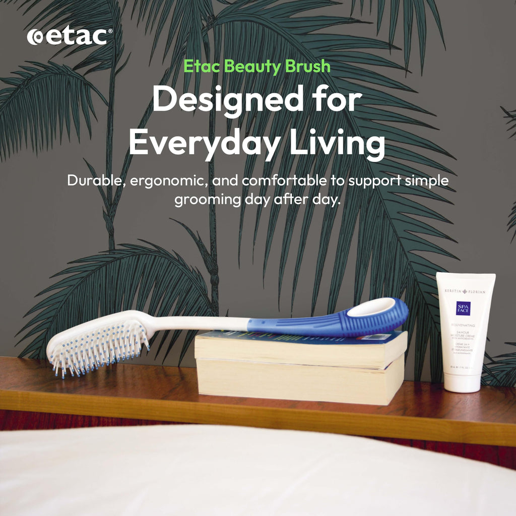 Etac Beauty Hairbrush – Long Handle Hair Brush with Curved Grip for Comfort & Control, Ergonomic Non-Slip Handle, Adaptive Equipment for Easy Hair Brushing – Long Handled Brush (14.5 inches)