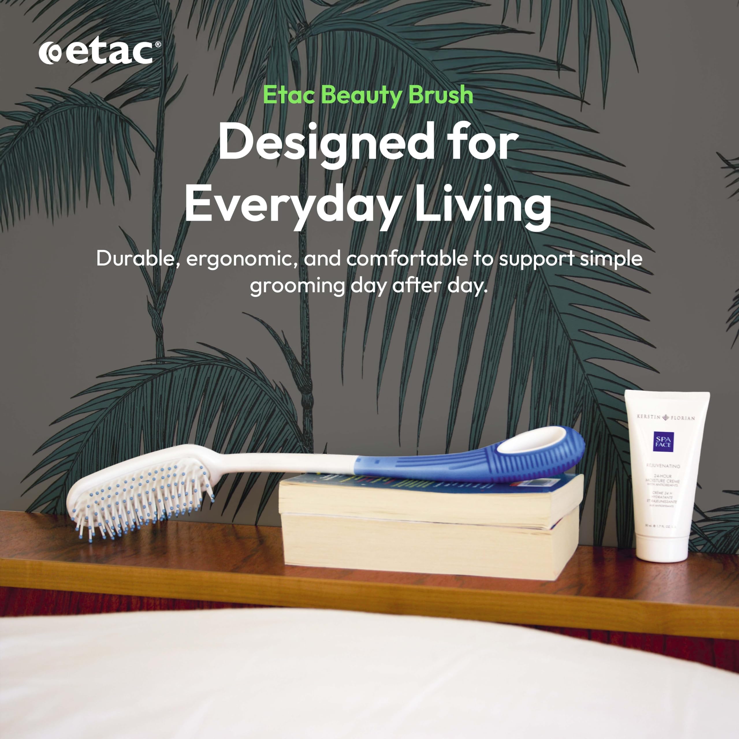 Etac Beauty Hairbrush – Long Handle Hair Brush with Curved Grip for Comfort & Control, Ergonomic Non-Slip Handle, Adaptive Equipment for Easy Hair Brushing – Long Handled Brush (14.5 inches)