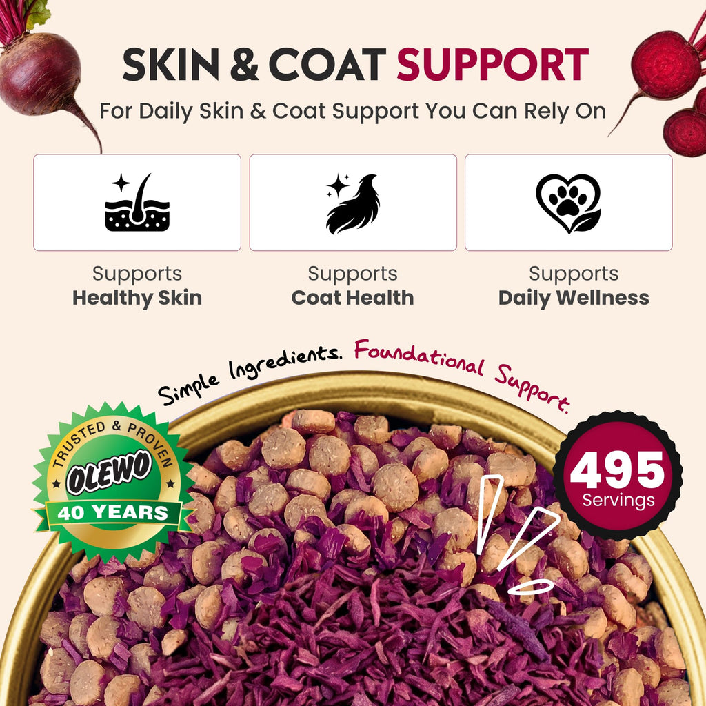 Olewo Original Red Beets for Dogs – Internal Support Dog Food Topper for Skin Sensitivity and Overall Balance, Prebiotic Fiber and Whole Food Nutrients, 5.5 lbs