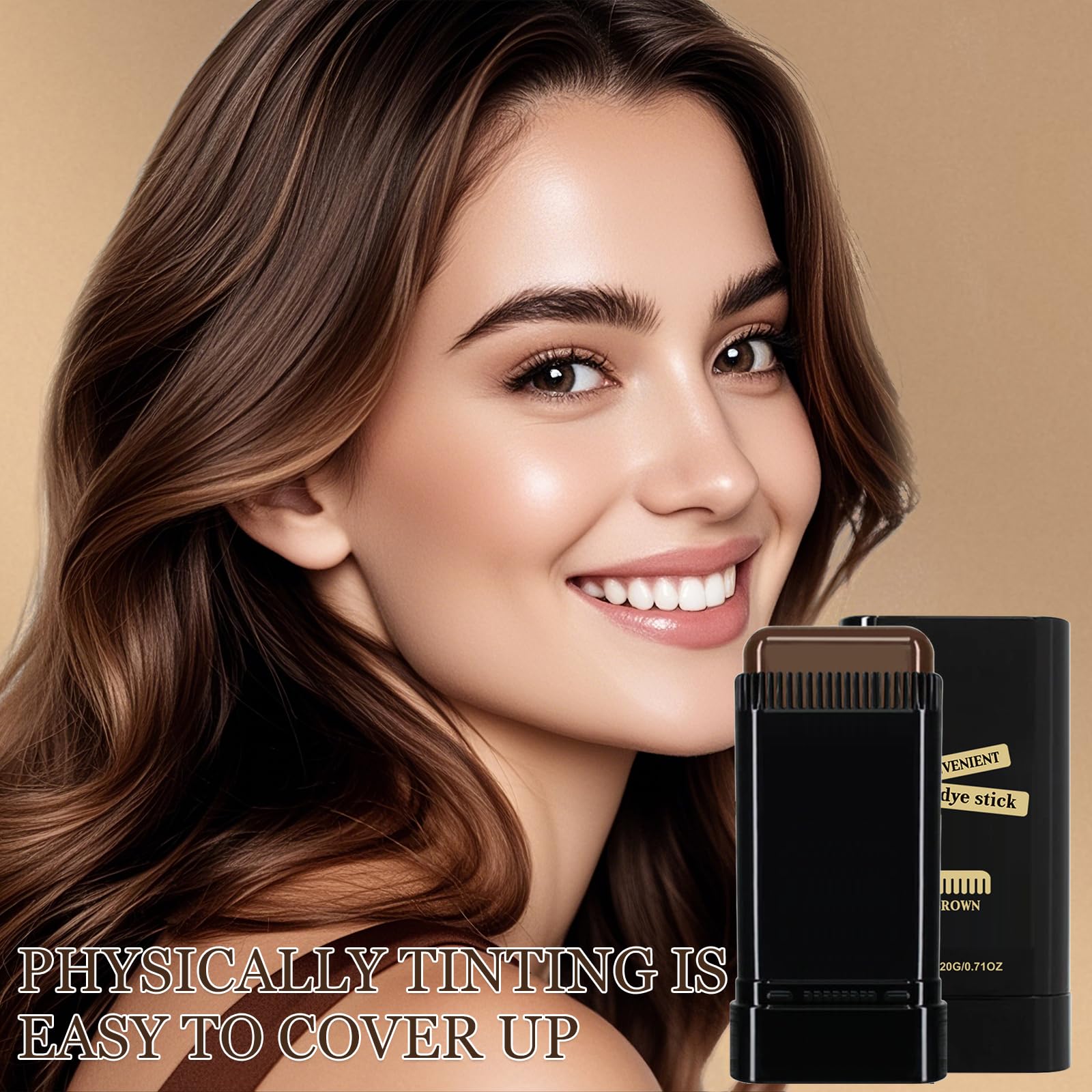 Hair Dye Comb, 2-in-1 Instant Hair Colour Stick with Built-In Comb, Waterproof & Sweat-proof, Portable Grey Hair Cover Up, Root Touch Up Dye Hair Concealer for Women & Men (Dark Brwon)