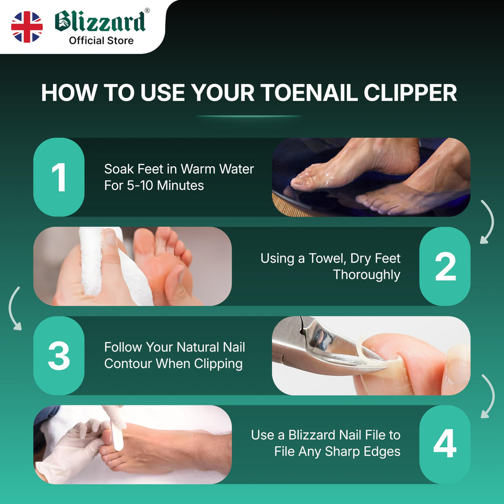 Blizzard Toe Nail Clippers for Thick Nails - Podiatrist Nail Nippers for Seniors - Heavy Duty Cantilever Toenail Clippers for Men - German Steel Podiatry Tool with Toenail File - 15cm Double Spring