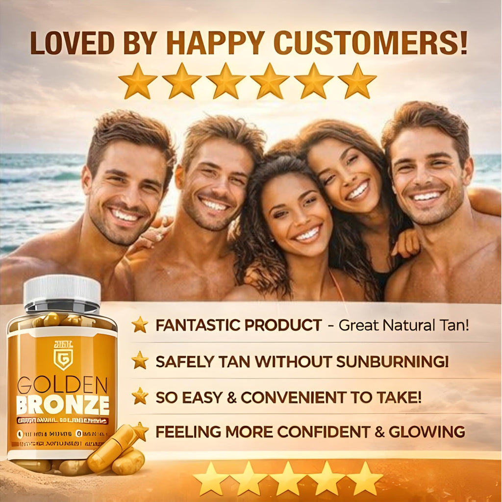Golden Bronze Tanning Pills Supplement x 60 Capsules, Sunless & Safe Tan Melanin Accelerator Capsules, Tanning Pills for Healthy Natural Tan - Made in UK