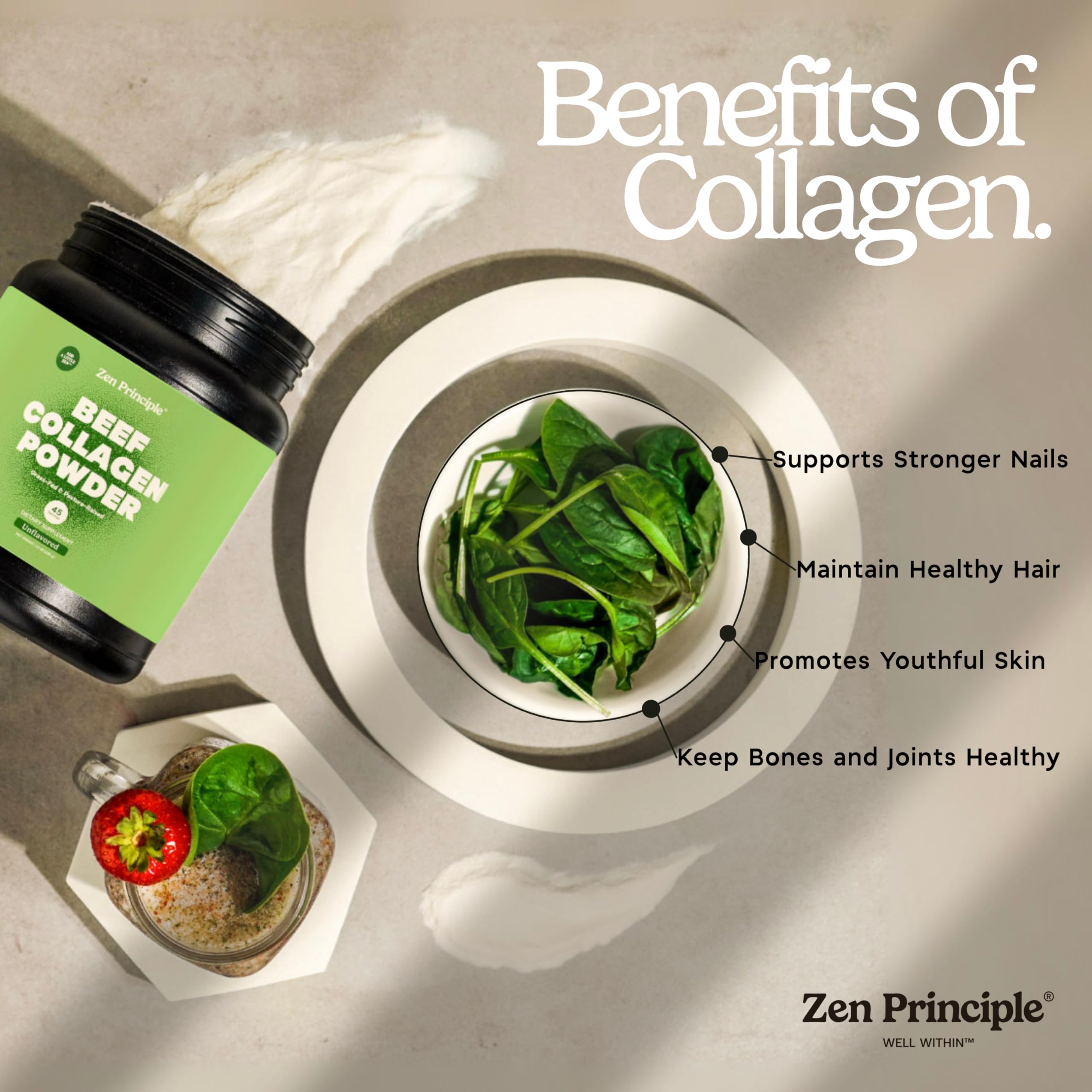 Zen Principle Grass-Fed Agglomerated Hydrolyzed Collagen Peptides 1.5 lb. Anti-Aging Protein for Healthy Hair, Skin & Joints. Paleo Friendly, GMO and Gluten Free, Pasture-Raised Bovine.
