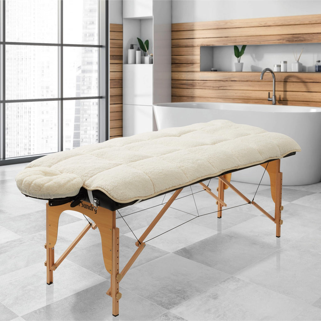 Saloniture Fleece Reversible Quilted Massage Table Pad & Face Cradle Set - Soft and Comfortable 1/2" Thick Facial Bed and Headrest Cover - Natural