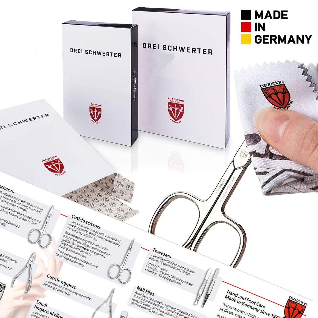 3 Swords Germany – brand quality 8 piece manicure pedicure grooming kit set for professional nail care with genuine leather case black - Made in Germany