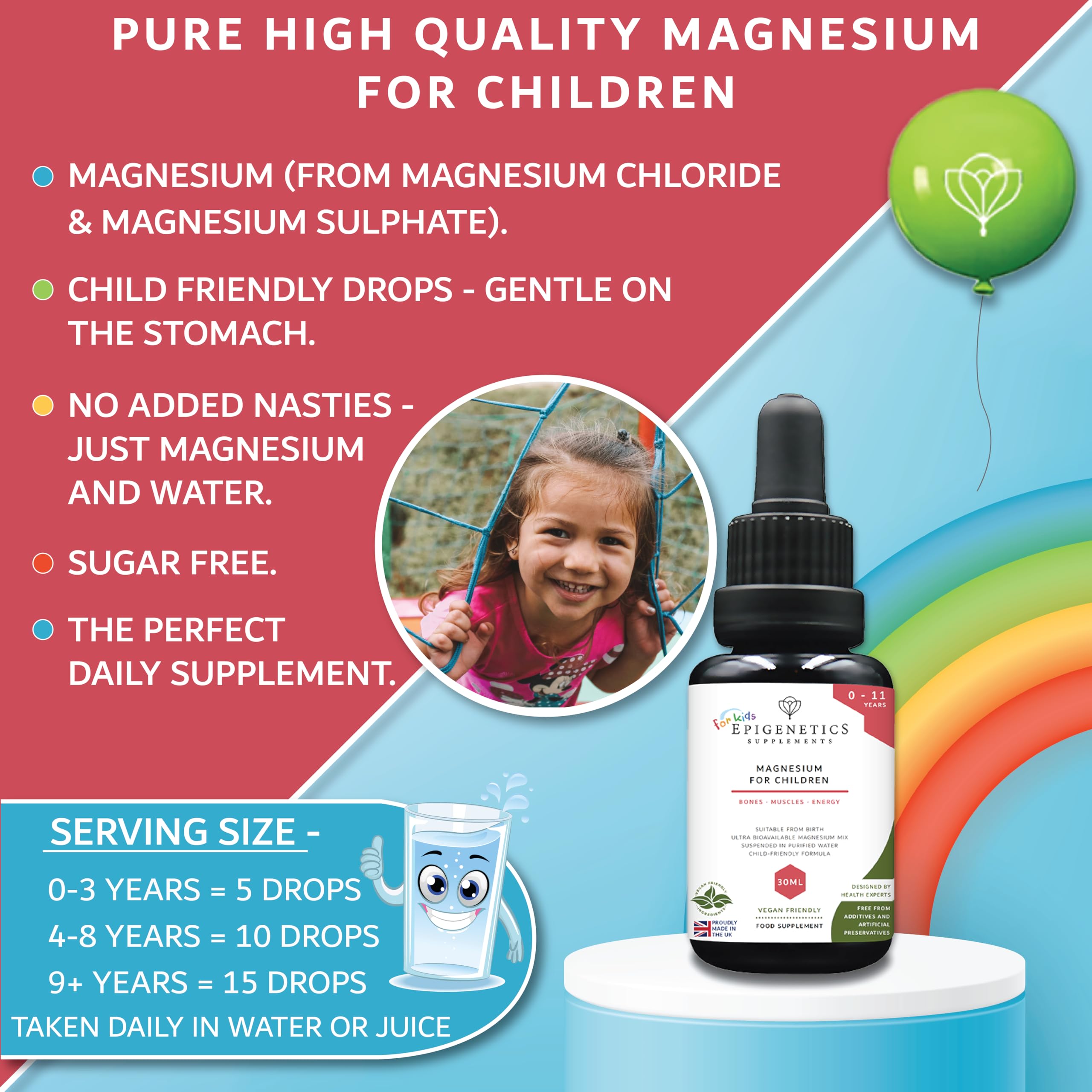 Magnesium for Kids Children & Baby 30ml | Supports Sleep & Relaxation, Helps Calm & Focus, Supplements for 0-11 Years | Bones, Teeth & Energy | Sugar & Flavouring Free UK Made Vegan